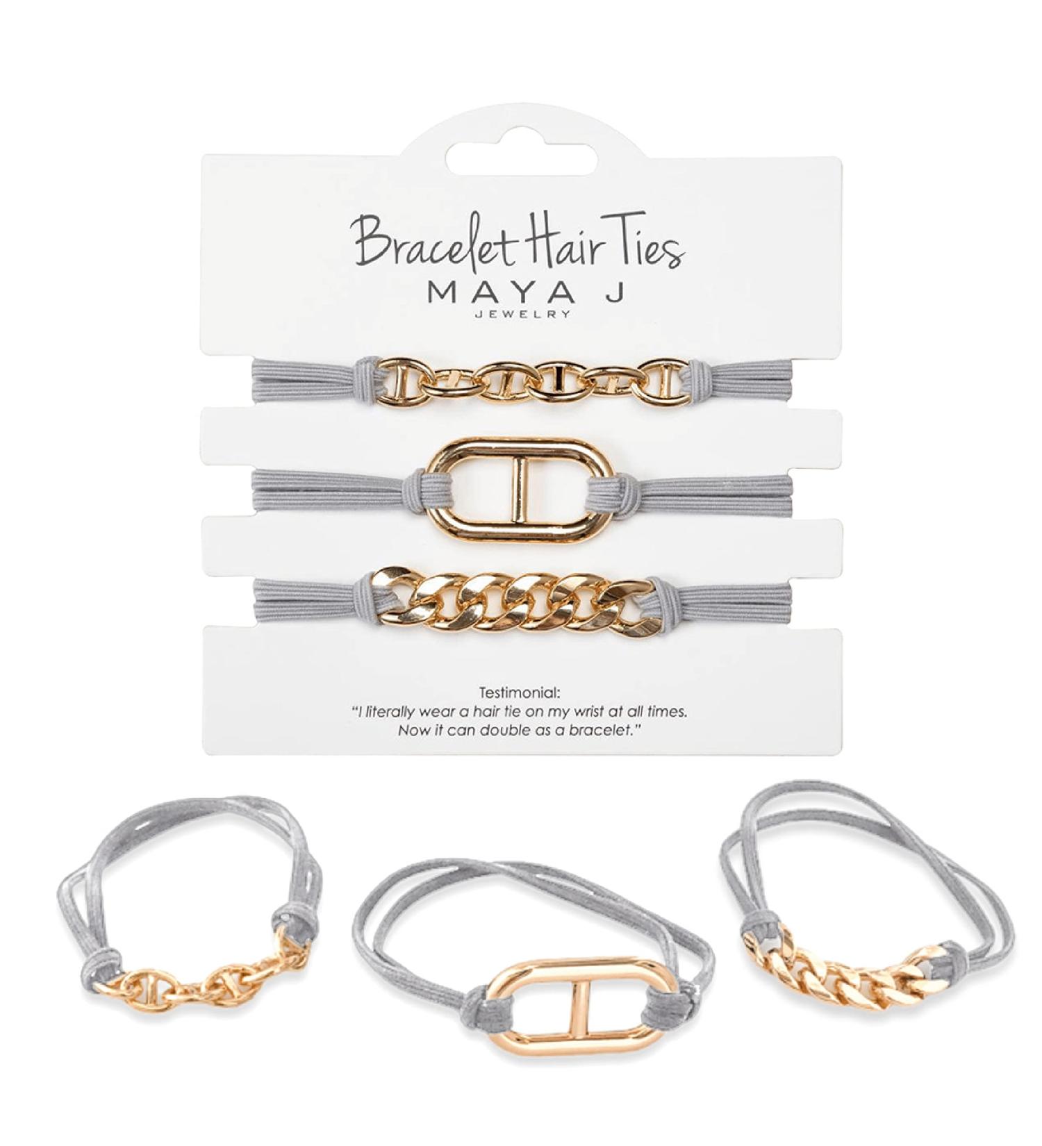 Maya J Bracelet Hair Ties: Beige Black Elastic, Cute on Wrist & Great in Hair (HT34Y) - 3.0 Count - Buy Online on GoSupps.com