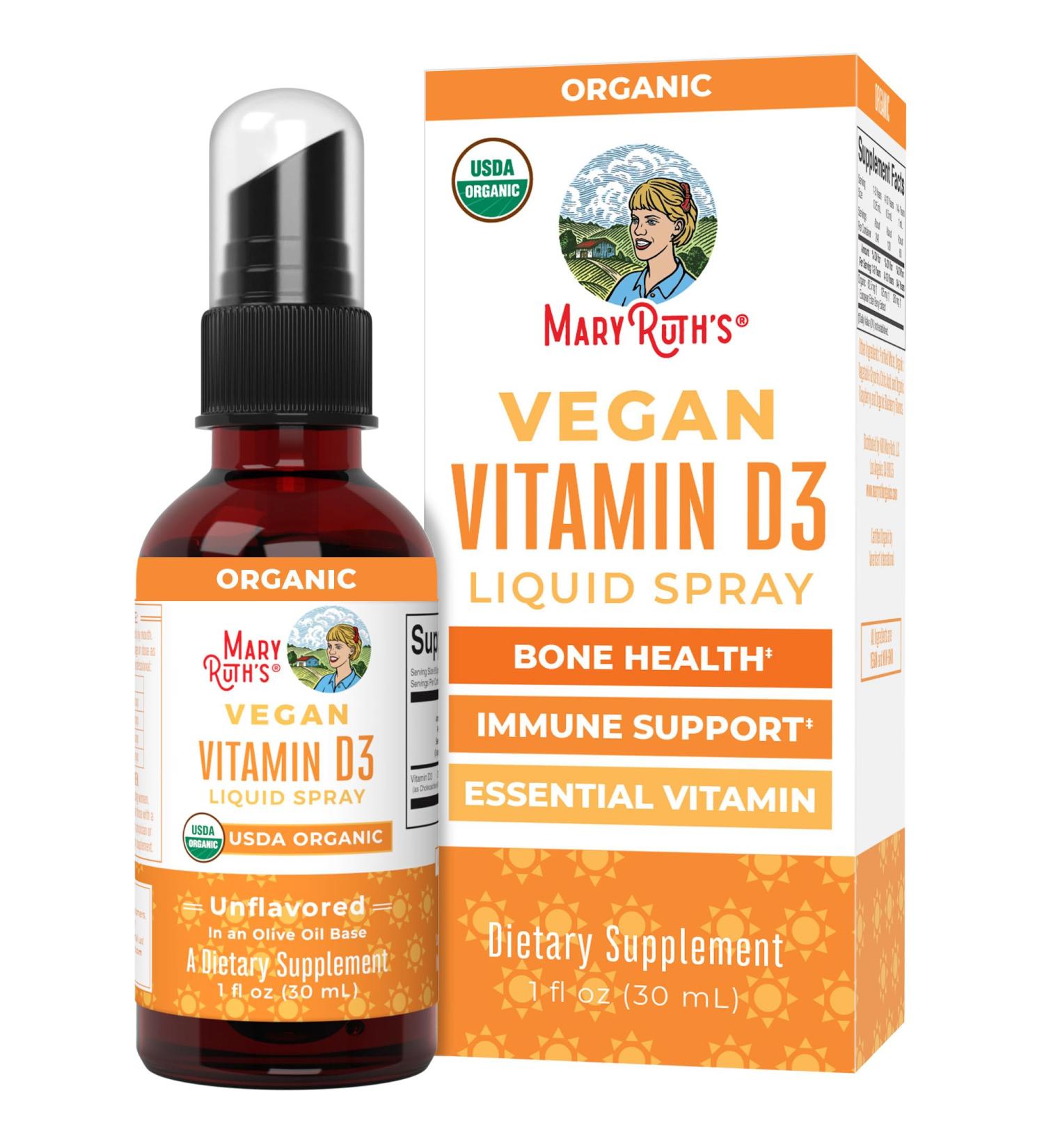 MaryRuth Organics Vitamin D USDA Organic | VIT D3 Liquid | Sugar Free | Liquid VIT D Spray Immune Support for Adults & Kids | Bone Health| Vegan | Gluten Free | Non-GMO | 30 Servings - Buy Online on GoSupps.com