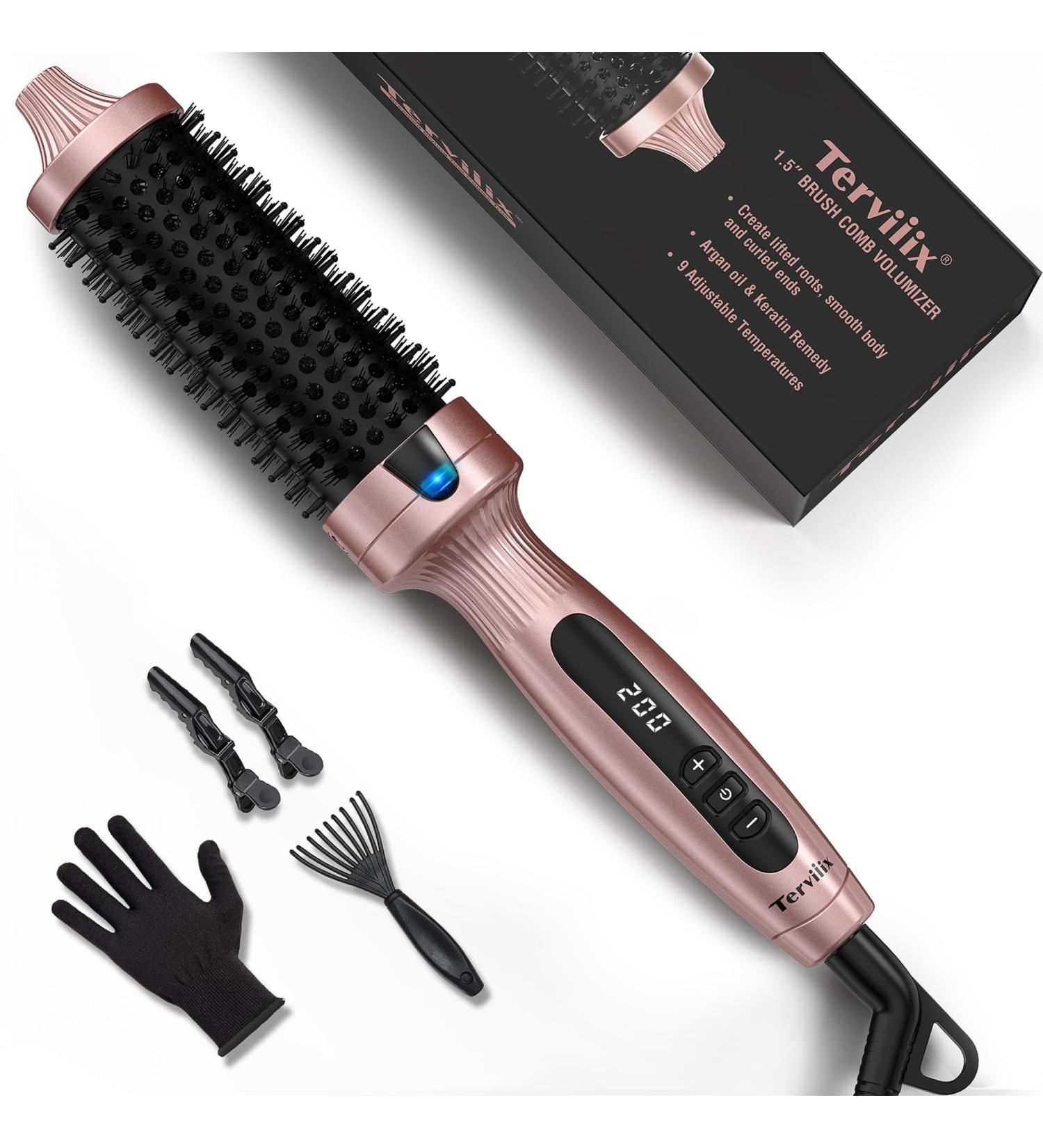 Buy Terviiiix Hot Brush 38mm - Ceramic-Turmalin-Ion Curling Brush for Volume & Loose Curls | Digital Display 5 Temperatures Dual Voltage - Pink - International Shipping Available - Buy Online on GoSupps.com