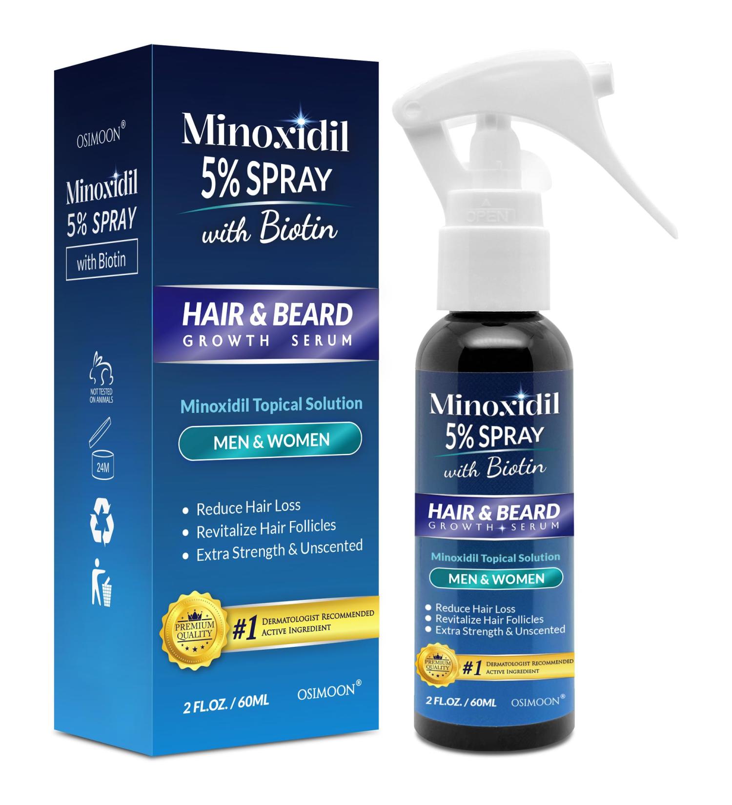 Hair & Beard Growth Serum Spray - 5% Minoxidil Hair Loss Treatment for Men & Women | Effective Hair Regrowth Solution - Buy Online on GoSupps.com