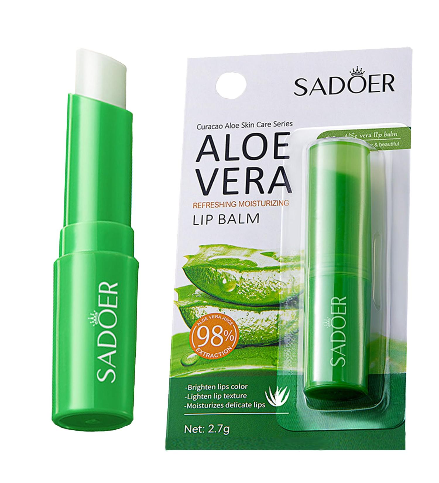 Sadoer Aloe Vera Lip Balm 98% Natural Intensive Moisturizing Dermatologically Tested Perfect for On-the-Go Use - Buy Online on GoSupps.com