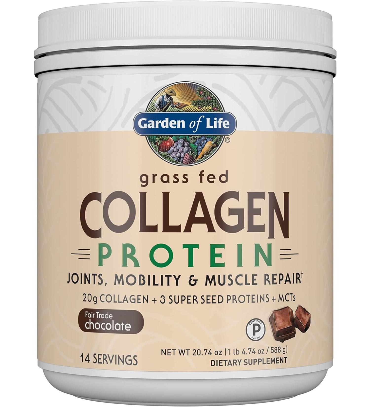 Garden of Life Grass Fed Collagen Protein Chocolate Coconut MCTs 20.74 oz (588 g) - Buy Online on GoSupps.com