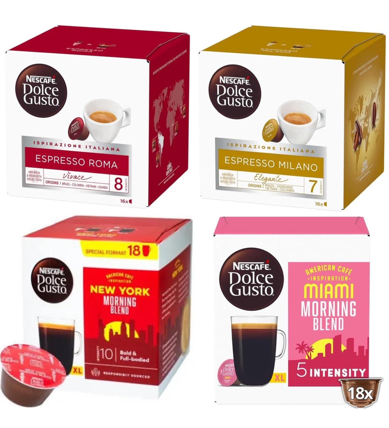 Buy Any 4 Boxes of Compatible With Dolce Gusto Coffee Pods Set (Espresso Roma Espresso Milano Miami Morning Blend New York Morning Blend)