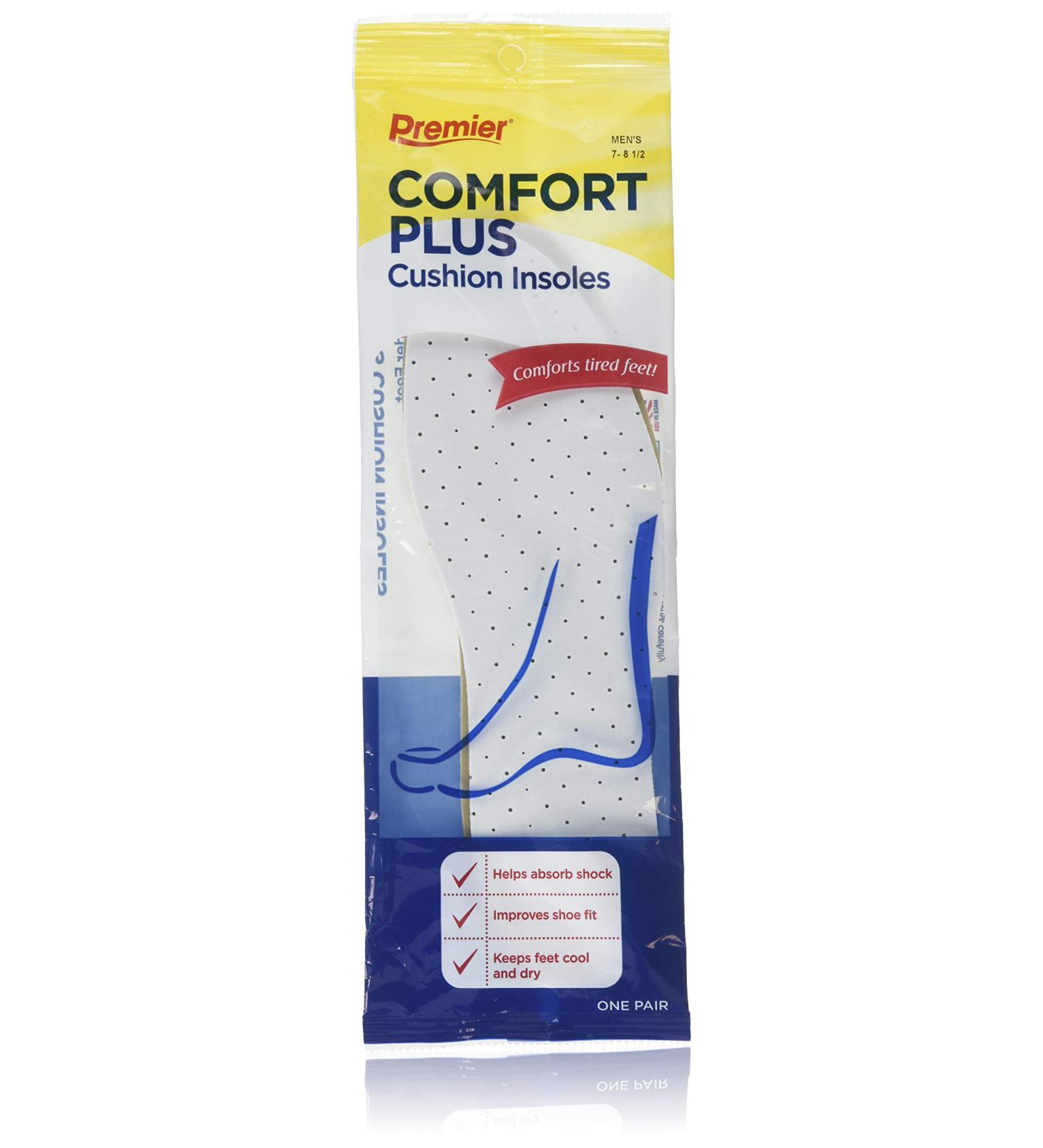 Premier Premium Comfort Plus Cushion Insoles For Men Size: 7-8.5 1 Pair by Premier