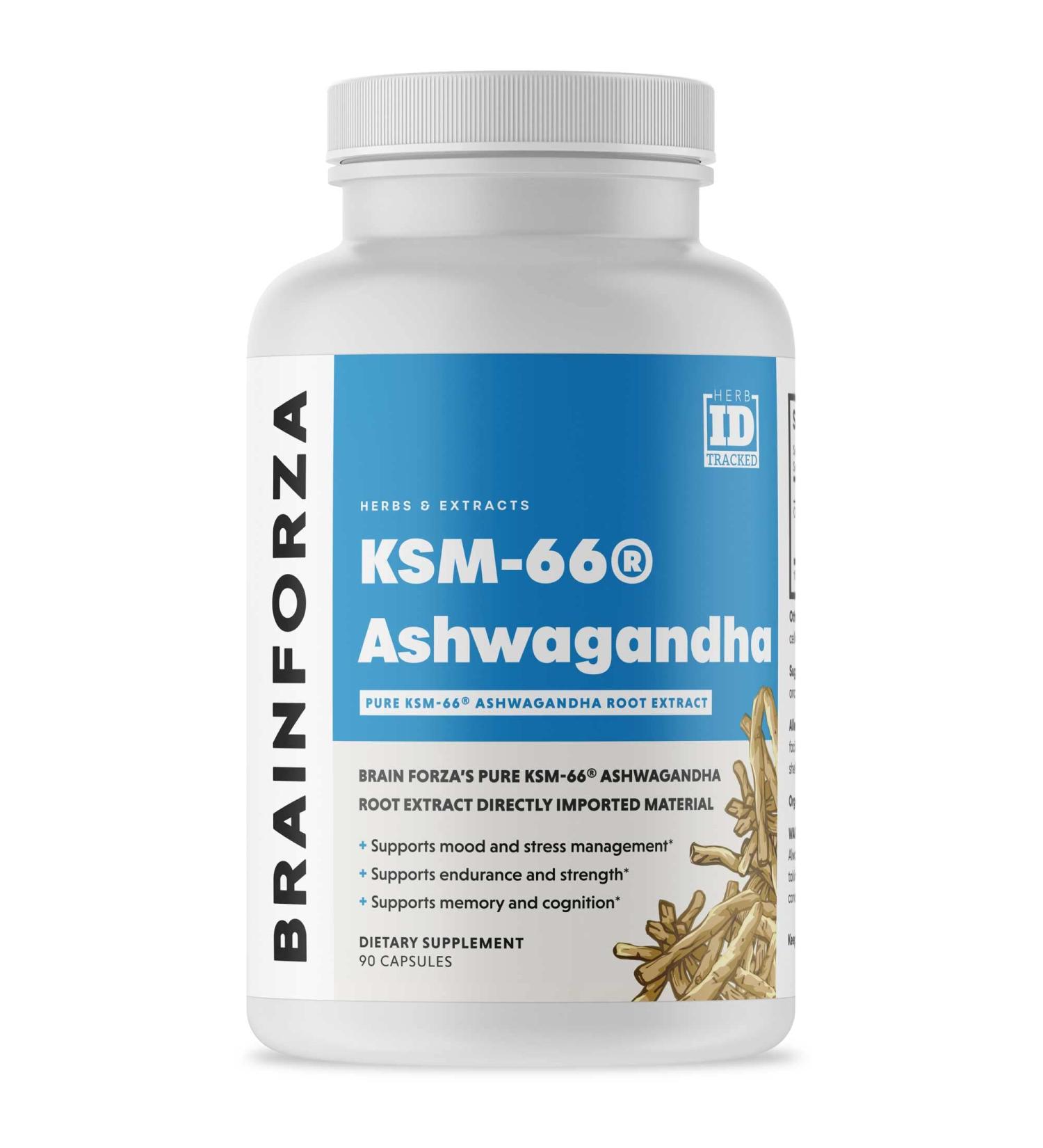 Brain Forza KSM-66 Ashwagandha Organic Root Extract 1000mg - High Potency with 5% Withanolides - Hormone Health & Cognitive Support - 90 Capsules - Buy Online on GoSupps.com