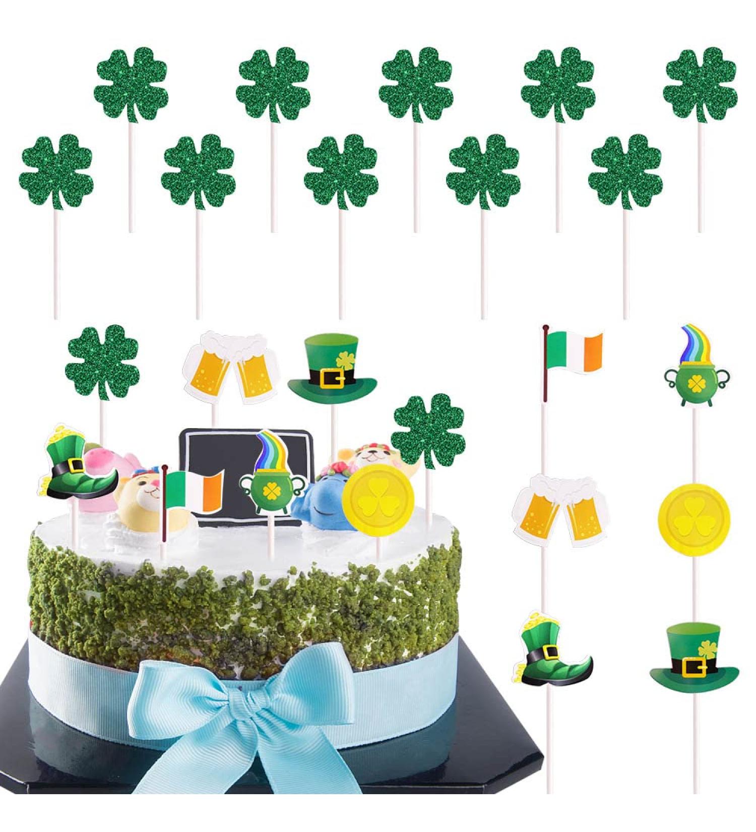 Saint Patrick's Day Glitter Clover Green Round Badge Cupcake Toppers - Saint Patrick Cake Topper Decorations For St Patrick Day Party Engagement Holiday Celeration Dessert Decor - Buy Online on GoSupps.com