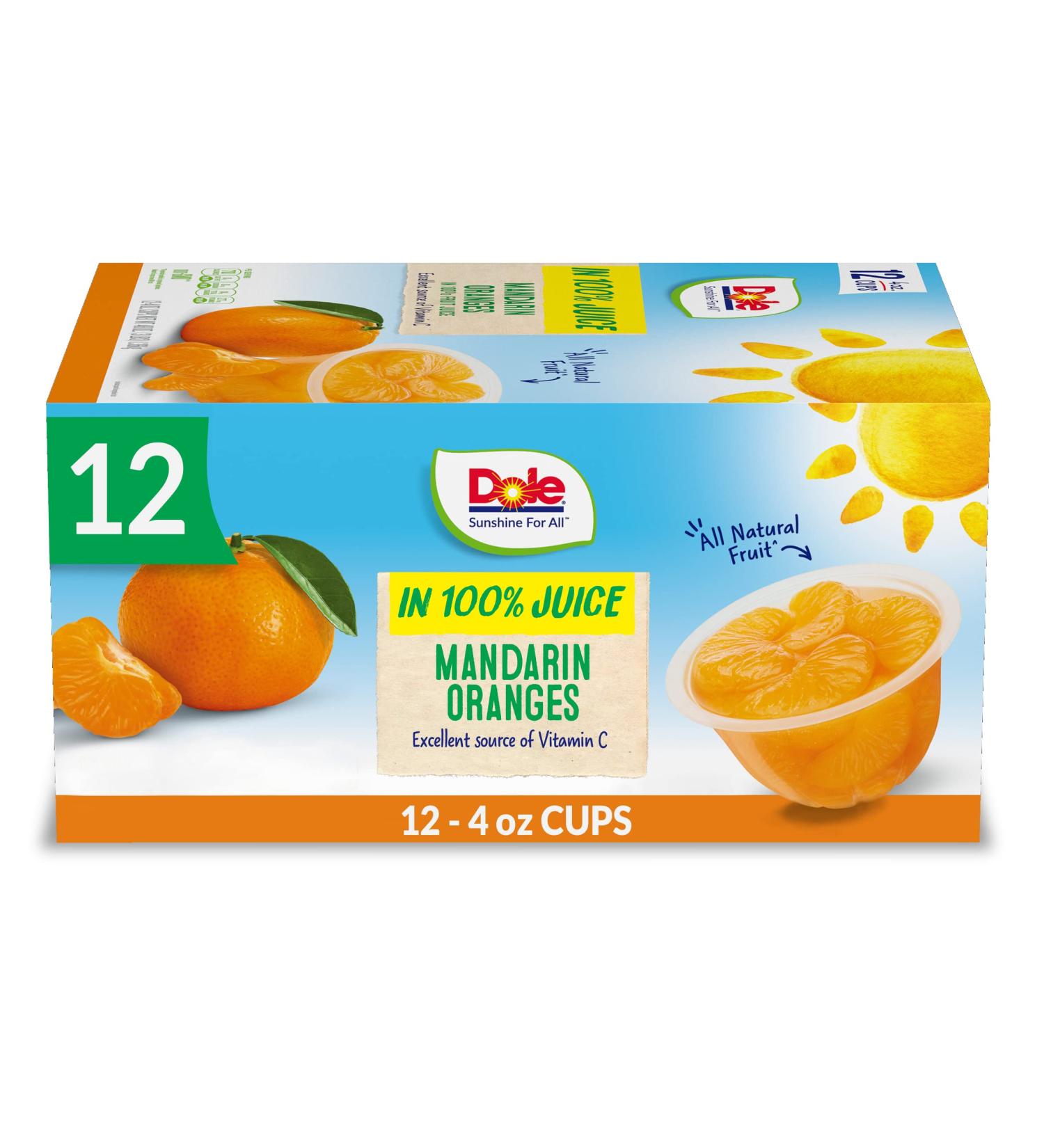 Dole Mandarin Oranges Fruit Bowls in 100% Juice - 12 Cups, 4oz Each - Buy Online on GoSupps.com