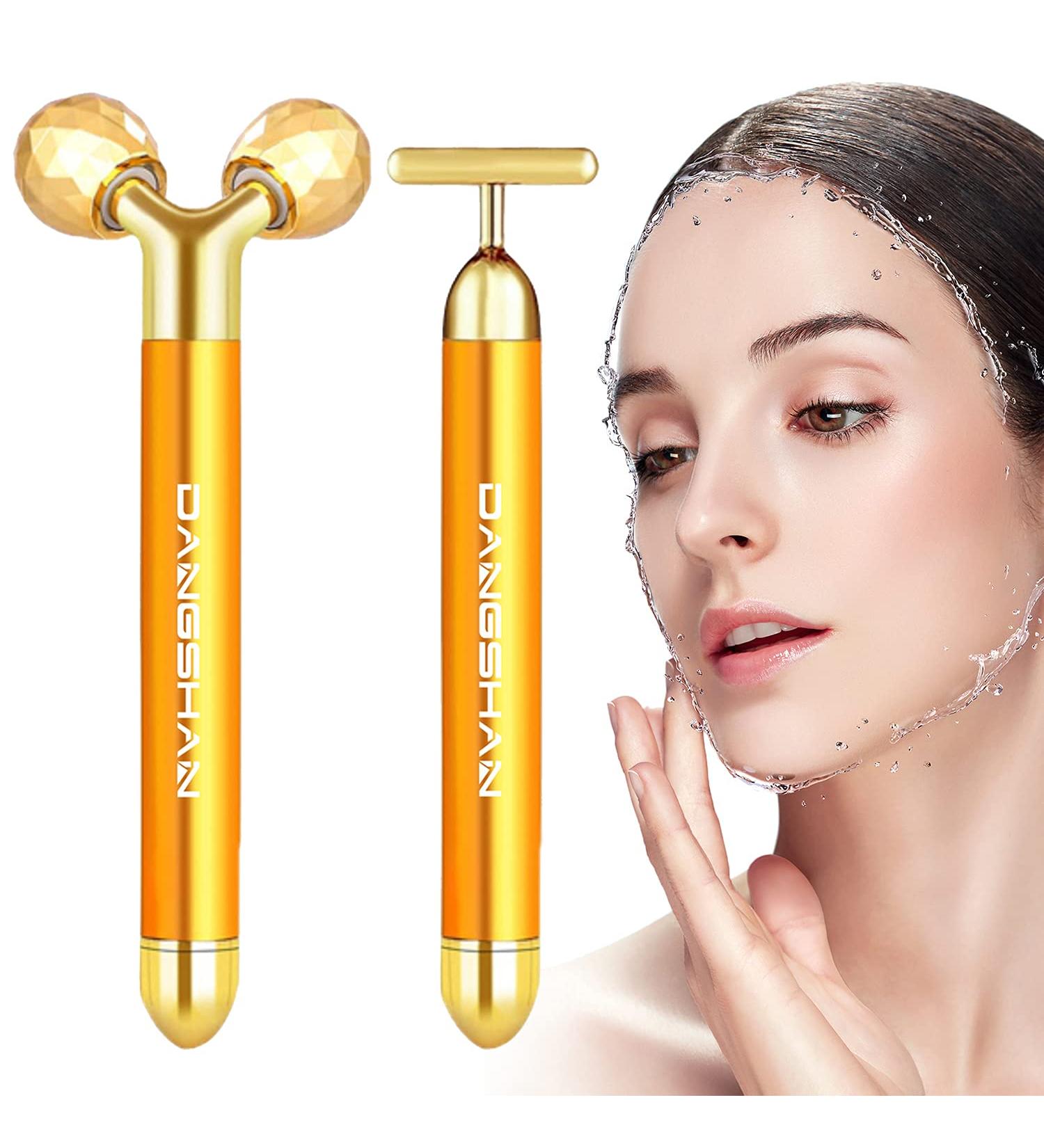 2-in-1 24k Gold Electric Face Massager Kit | 3D Roller & T-Shaped Skin Care Tools - Buy Online on GoSupps.com