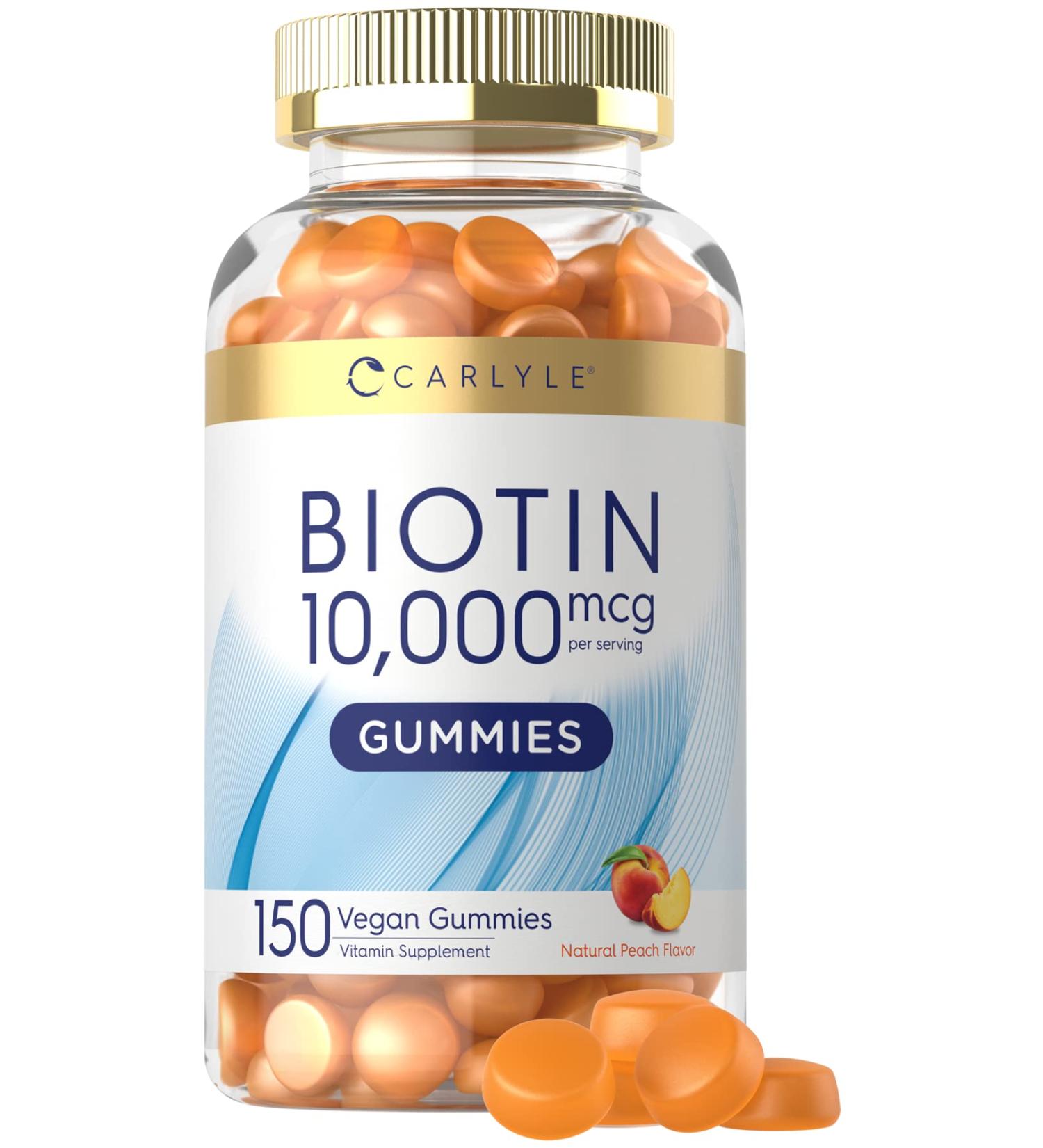 Carlyle Biotin 10000mcg Gummies | 150 Count Peach Flavor Supplement | Vegan Non-GMO Gluten Free - Buy Online on GoSupps.com