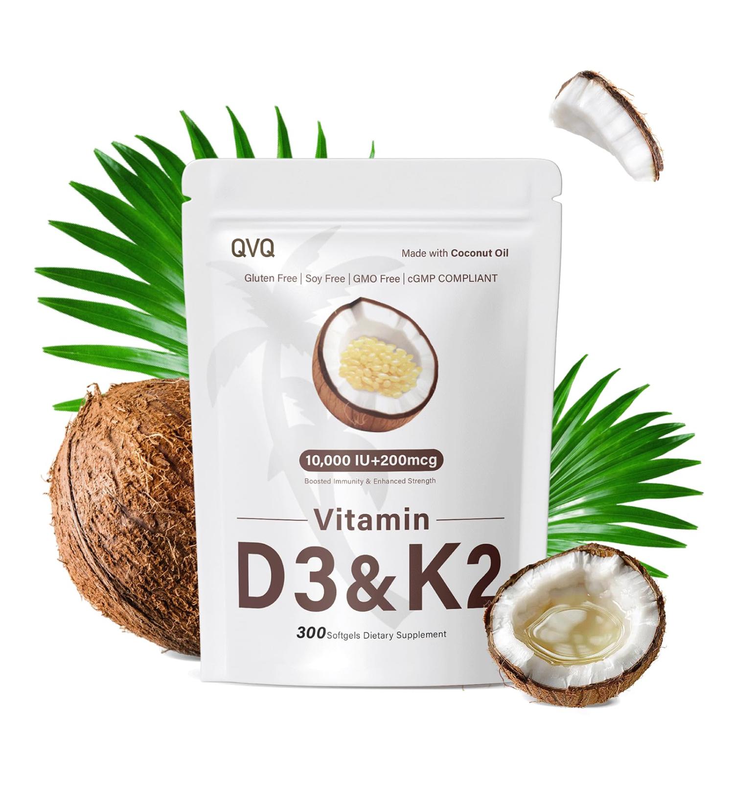300 Pcs 2 in 1 Vitamin D3 10000 iu Plus K2 (MK-7) 200 mcg Virgin Coconut Oil Softgels with Vitamins D & K Supports Calcium Absorption, Bone, Immune, & Heart Health Easy to Swallow 10000 IU Coconut Oil 300 Softgels - Buy Online on GoSupps.com
