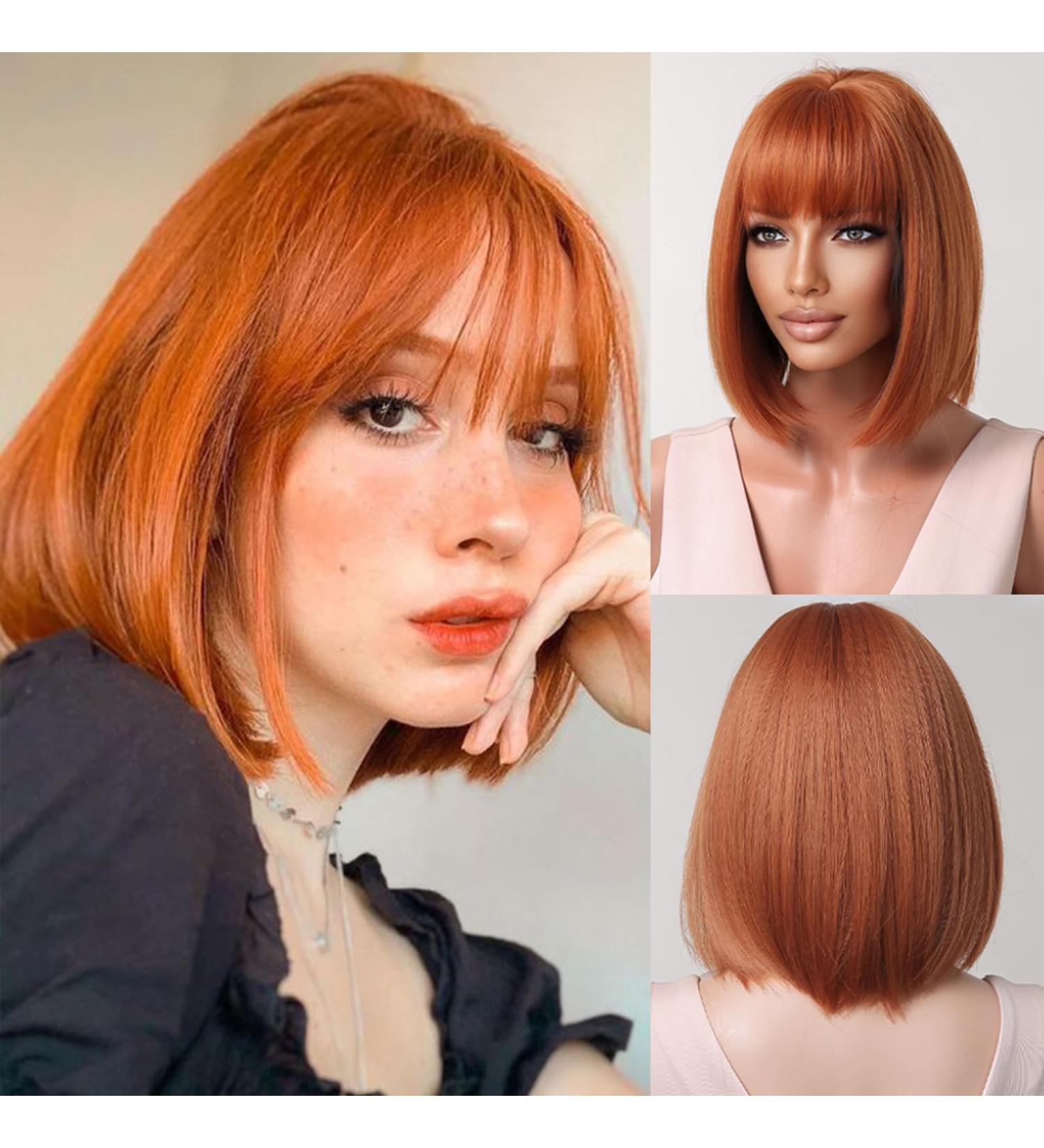 Testar 14 inch Orange Bob Wig for Women | Synthetic Heat-Resistant Ginger Wig for Cosplay & Daily Use - Buy Online on GoSupps.com
