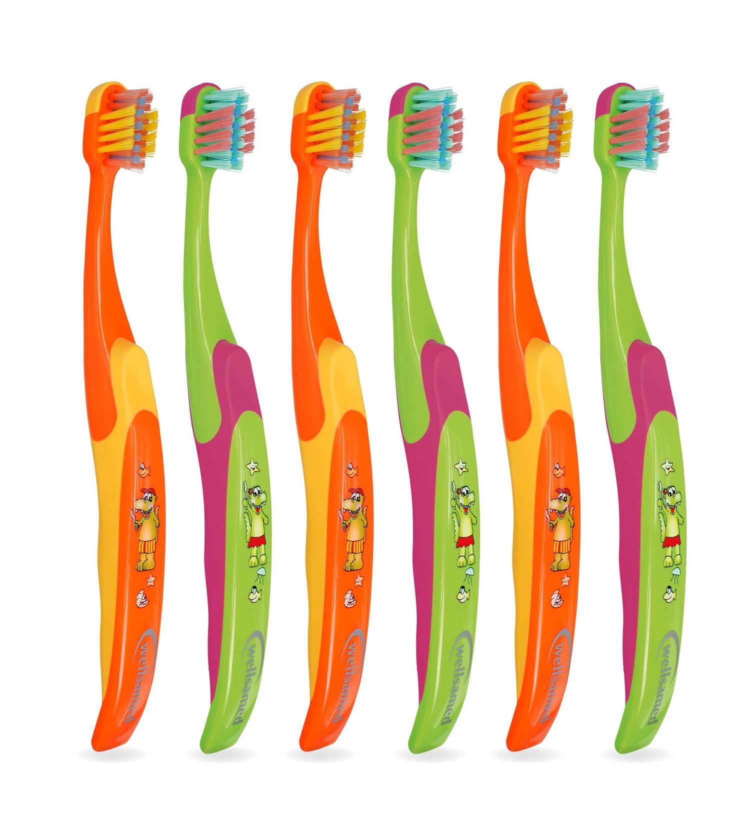 Wellsamed Fantasy 2 Children's Toothbrush - Bright Orange-Blue Set of 6 for Kids & Babies - International Shipping Available - Buy Online on GoSupps.com