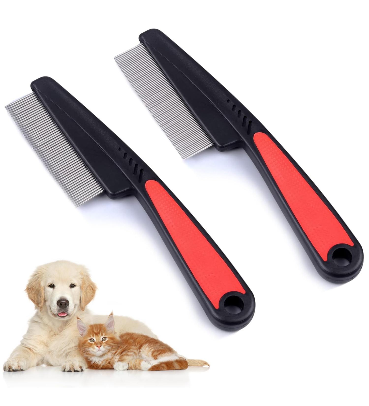 Monsully 2 Pcs Flea Comb for Dogs Cats Pet Professional Lice Comb Dust Comb Flea Comb Coarse & Fine Teeth Nit Comb Stainless Steel Lice Flea Comb - Buy Online on GoSupps.com