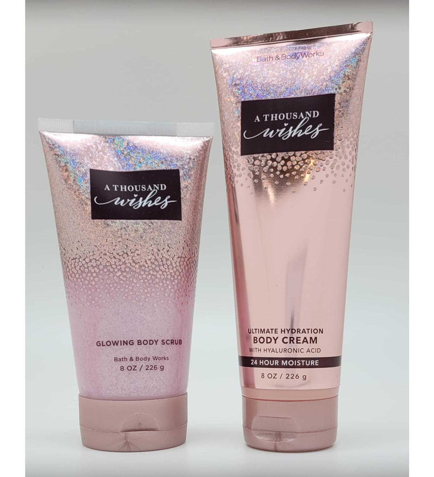 Bath & Body Works - A Thousand Wishes - 2 pc Bundle - Ultimate Hydration Body Cream - 8 oz and Glowing Body Scrub - 8 oz