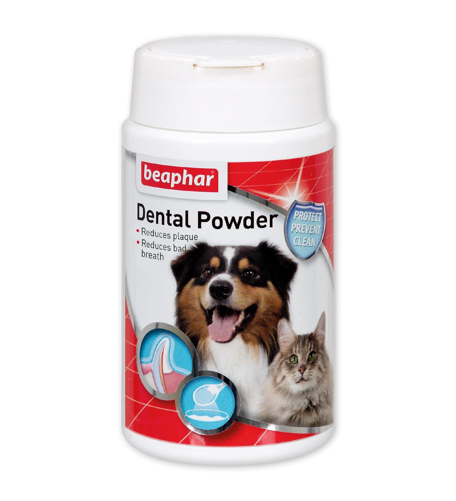 Beaphar Anti-Plaque Dental Powder for Dogs & Cats 75g Tub - Combats Plaque & Tartar, Prevents Bad Breath - Buy Online on GoSupps.com