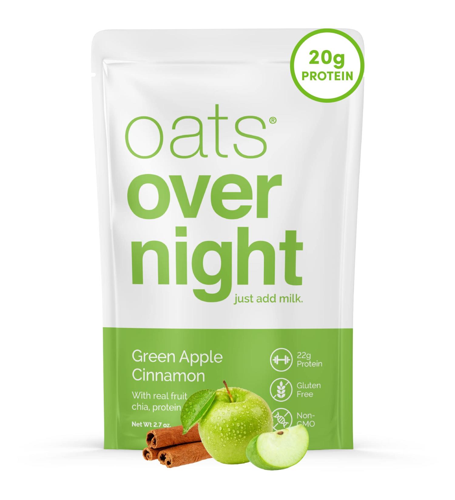 Oats Overnight Green Apple Cinnamon High Protein Shake - Gluten-Free, High Fiber, Non-GMO Oatmeal - 2.7oz per Meal (8 Pack) - Buy Online on GoSupps.com