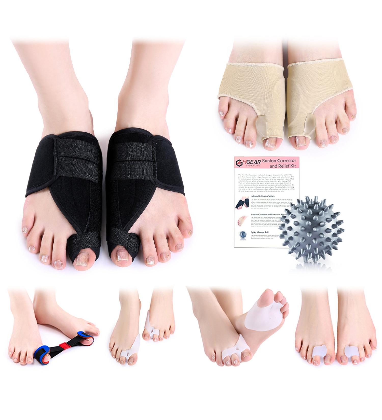Bunion Corrector & Relief Kit - 12 Piece Set for Hallux Valgus, Hammer Toe & Tailor Bunion - Adjustable Splints, Protective Sleeves, Toe Separators, Exercise Strap & Massage Ball - Buy Online on GoSupps.com