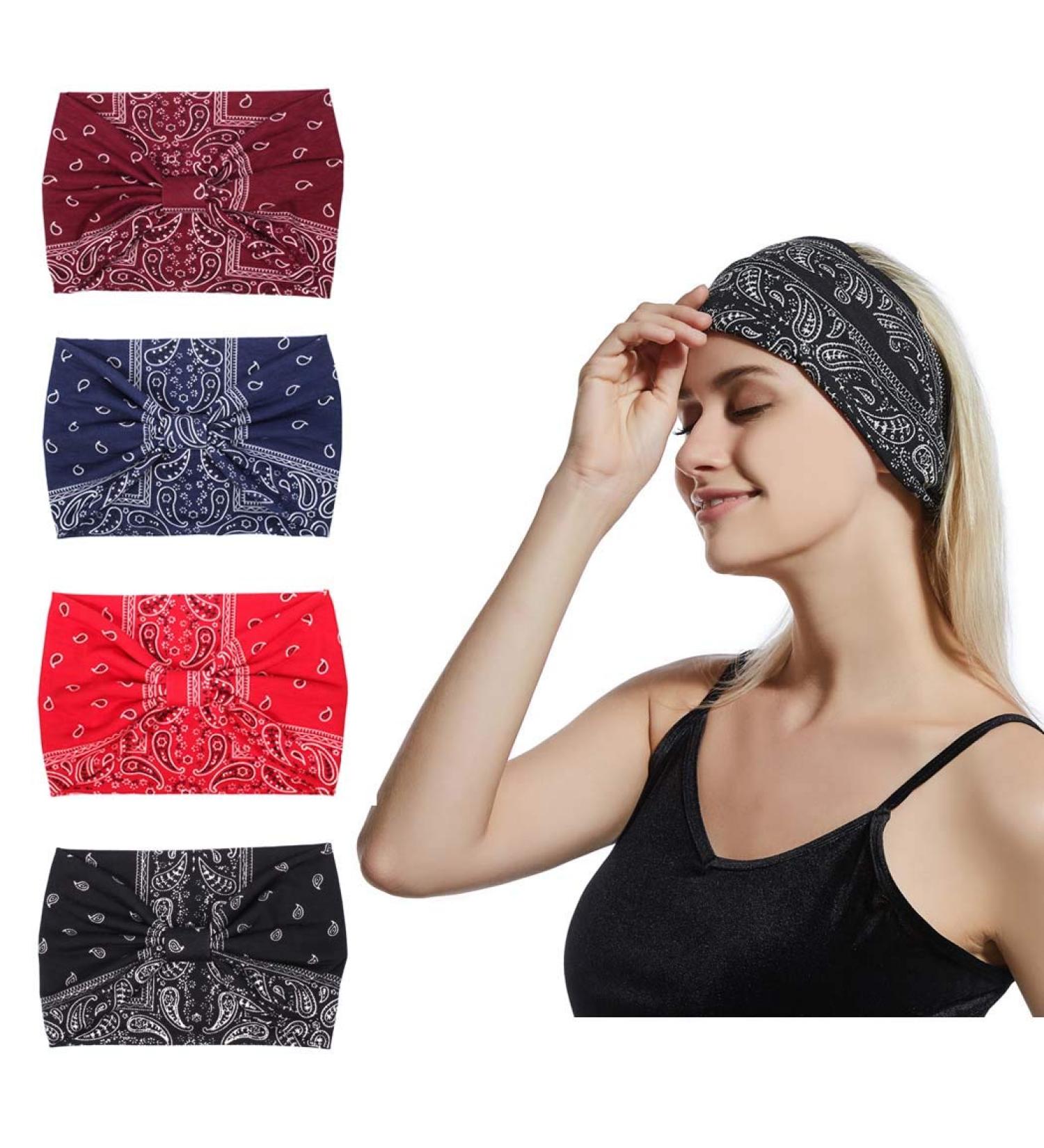 Sethexy Boho Hair Straps - Stretchy Cotton Bandeau Fashionable Knotted Accessories for Sports & Travel - 4 Pack in Black - Buy Online on GoSupps.com