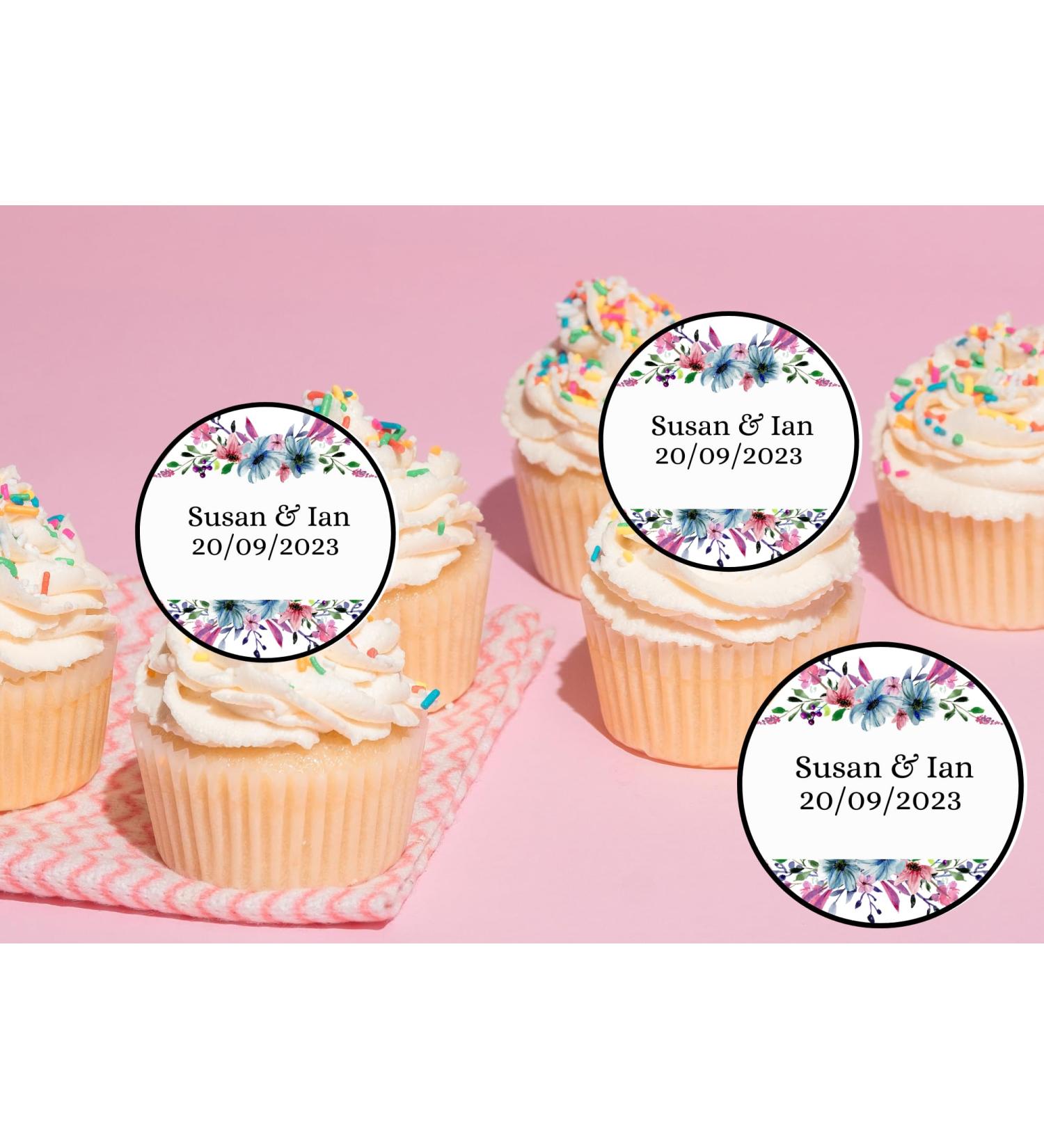 20 x EDIBLE Personalised Wedding cupcake toppers wafer/icing uncut WEDDING/ENGAGEMENT/HEN 7 (wafer card)