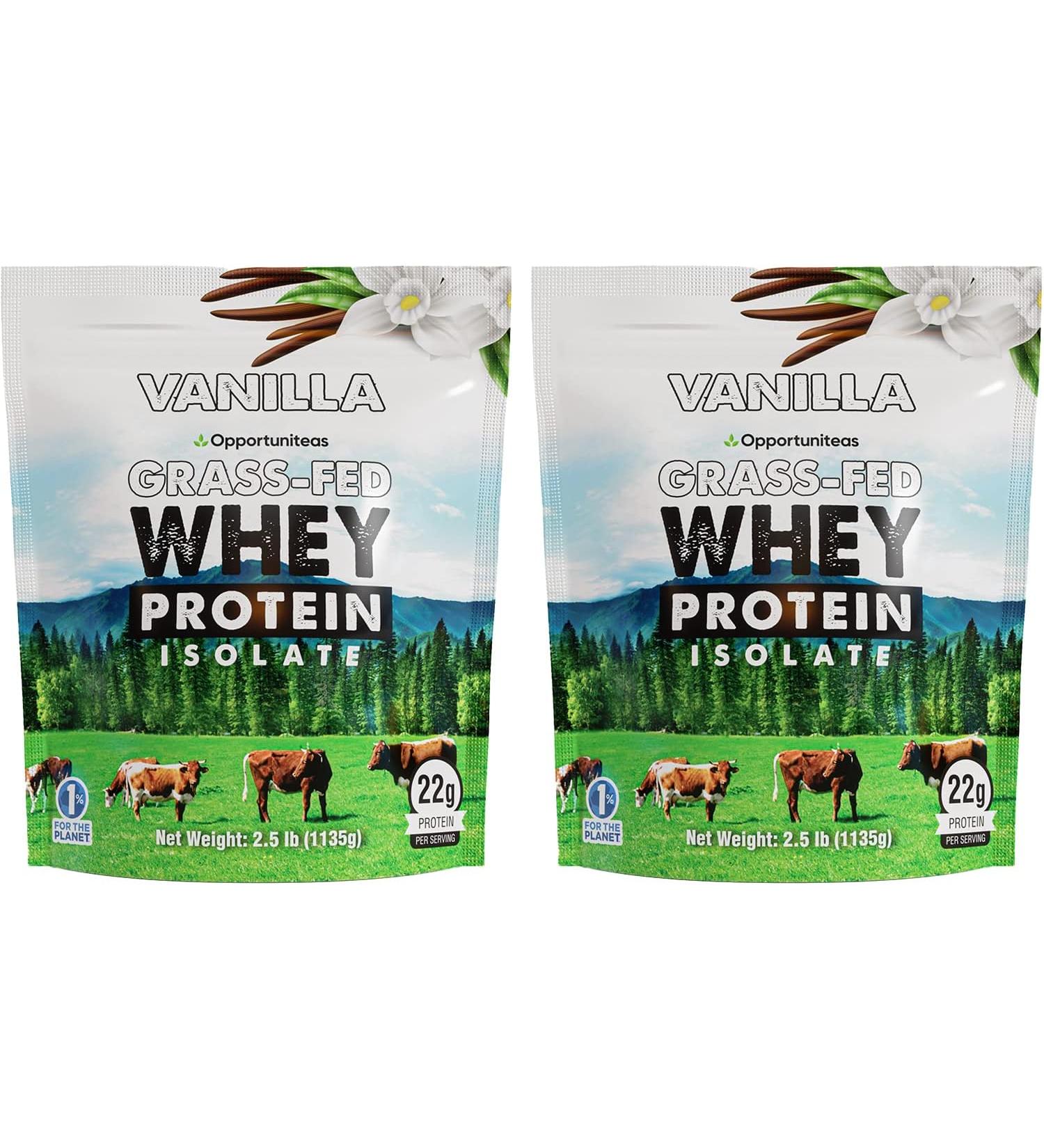 Opportuniteas Grass-Fed Vanilla Whey Protein Powder - Real Sugar & Vanilla Flavor - 5 lb - Non GMO & Gluten Free - Buy Online on GoSupps.com