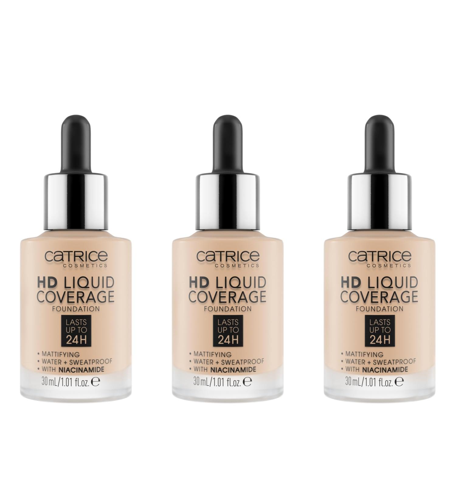 Catrice HD Liquid Coverage Foundation No. 010 - Vegan Oil-Free Waterproof Long-Lasting Matt Finish for Impure Skin (3x30ml) - Light Beige - Buy Online on GoSupps.com