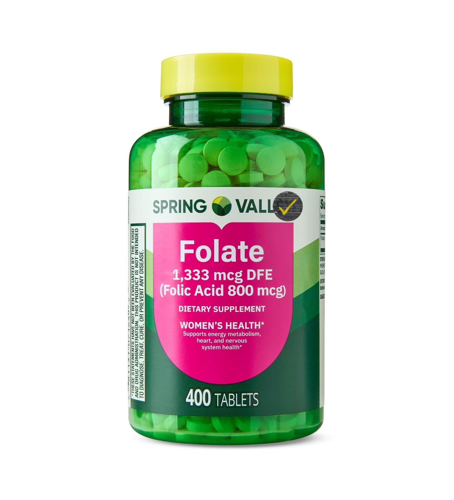 Folate 1 333 mcg DFE (Folic Acid 800 mcg) Dietary Supplement for Women s Health 400 Tablets + Quality Check Sticker - Buy Online on GoSupps.com