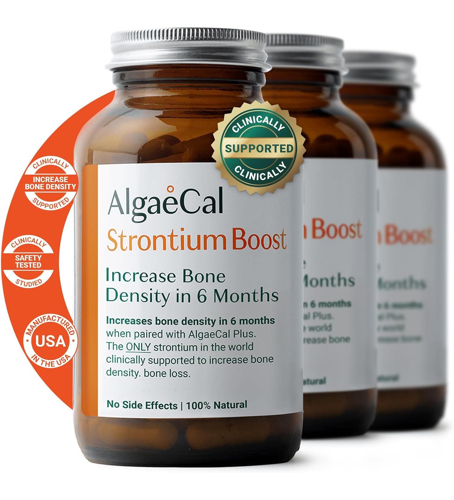 AlgaeCal Strontium Boost: Natural Trace Mineral Supplement for Bone Density - 680mg - Easy to Swallow - Dairy & Gluten-Free - NonGMO - 3 Pack - Buy Online on GoSupps.com