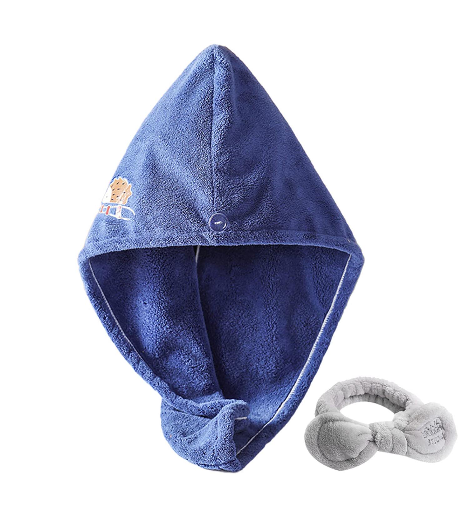 Buy Super Absorbent Dark Blue Microfiber Hair Towel Wrap & Turban - Fast Drying Loop & Button Closure | Perfect for All Hair Types - Buy Online on GoSupps.com