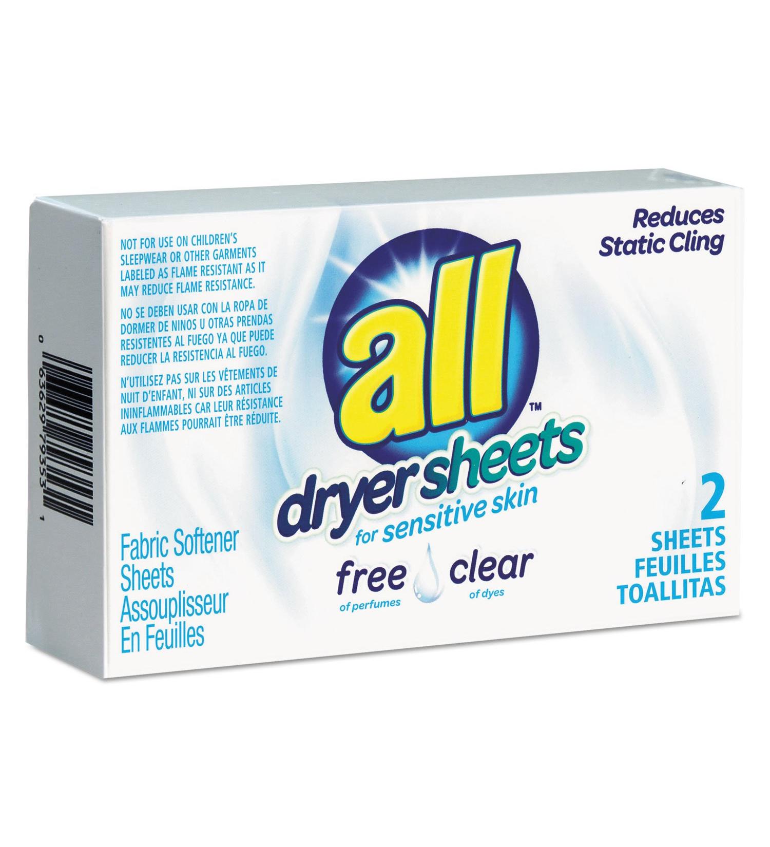Free Clear Vend Pack Dryer Sheets Fragrance Free 2 Sheets/box 100 Box/carton