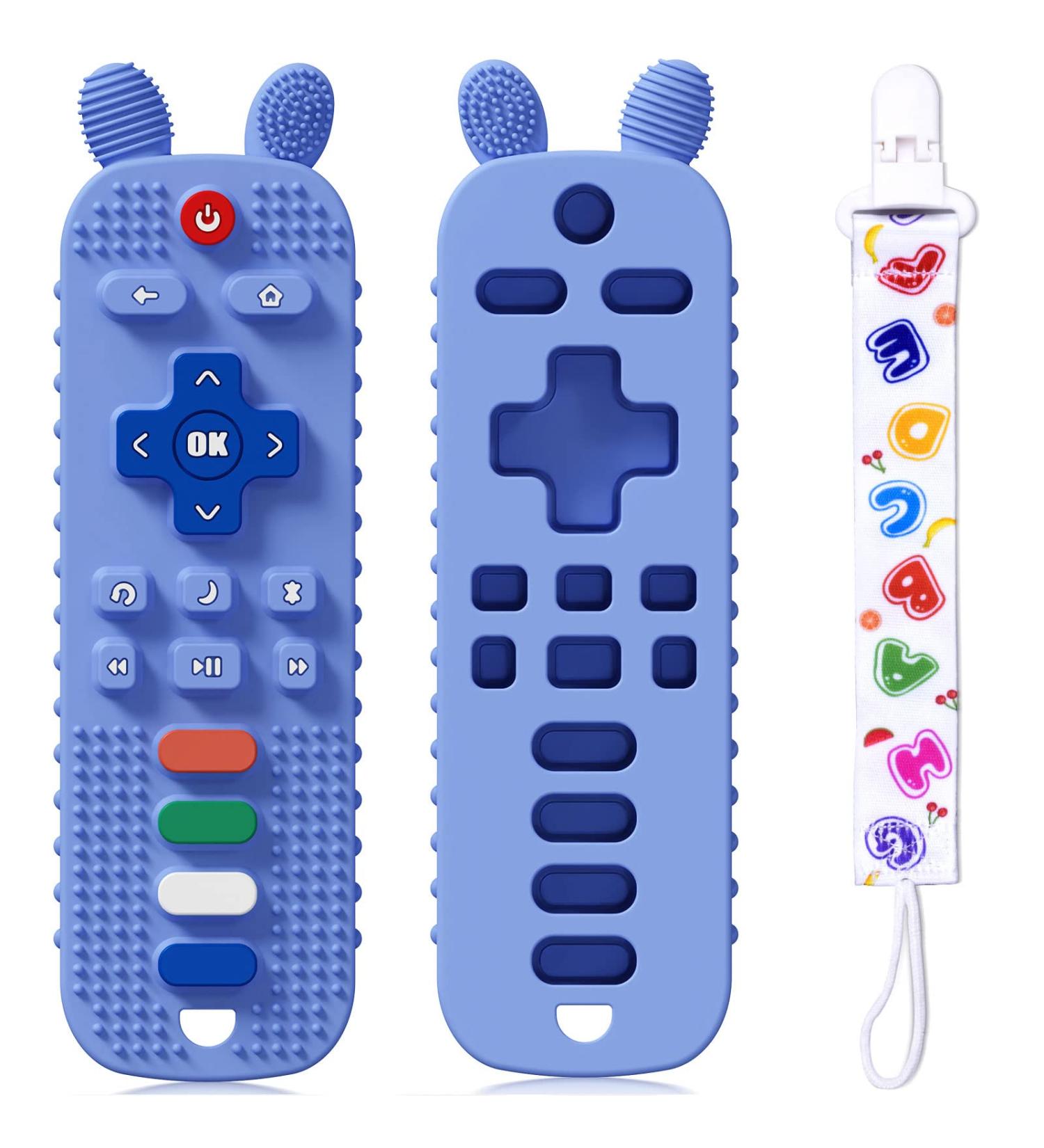 Scuwtocn Upgrade Remote Teething Toys for 6-12 Months Baby - Blue | Soft Silicone Teether with Remote Control Shape for Sensory Gum Soothing - Buy Online on GoSupps.com