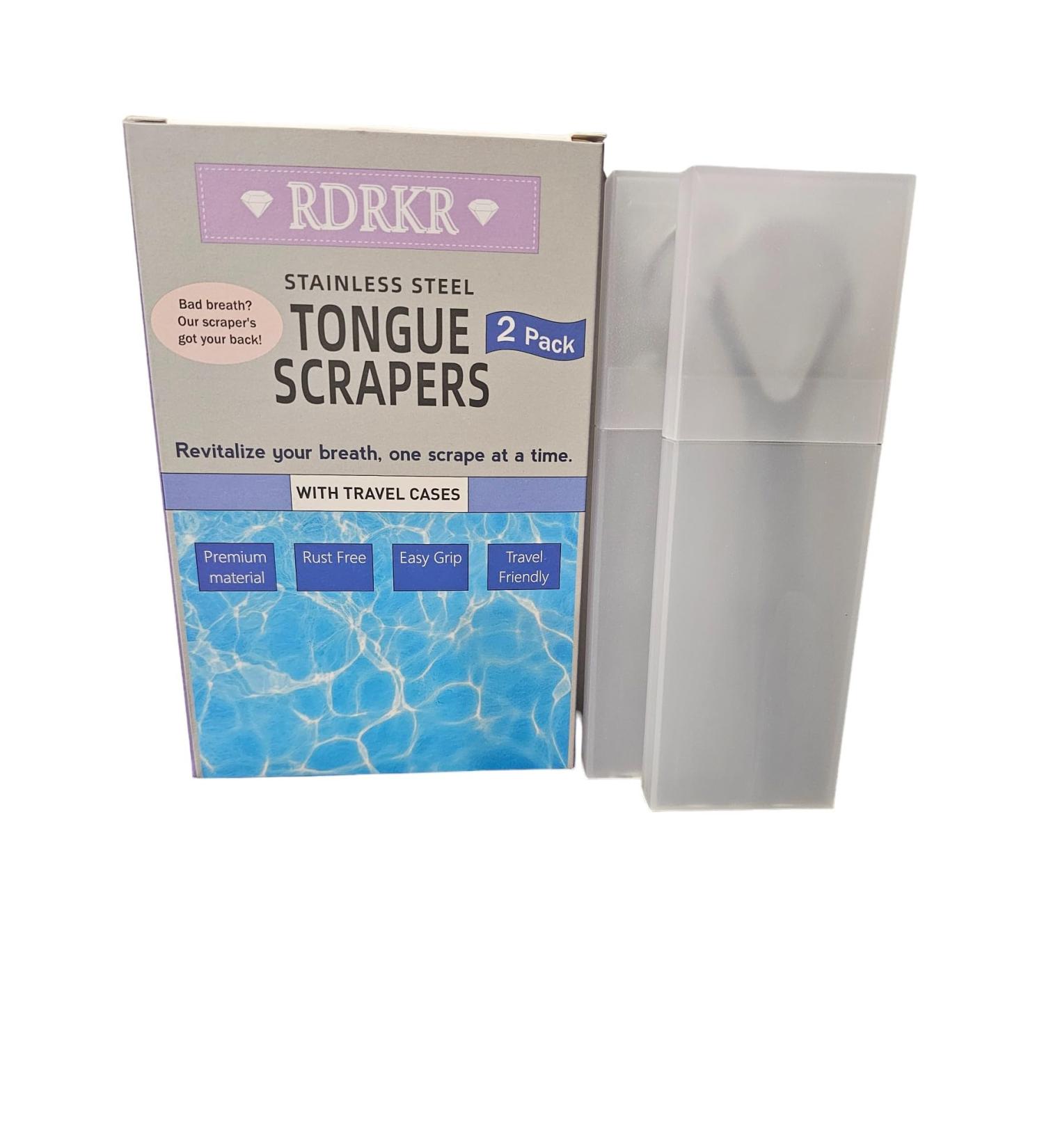 Stainless Steel Tongue Scrapers Set - 2-Pack | Travel Cases | Enhance Oral Health & Hygiene - Buy Online on GoSupps.com