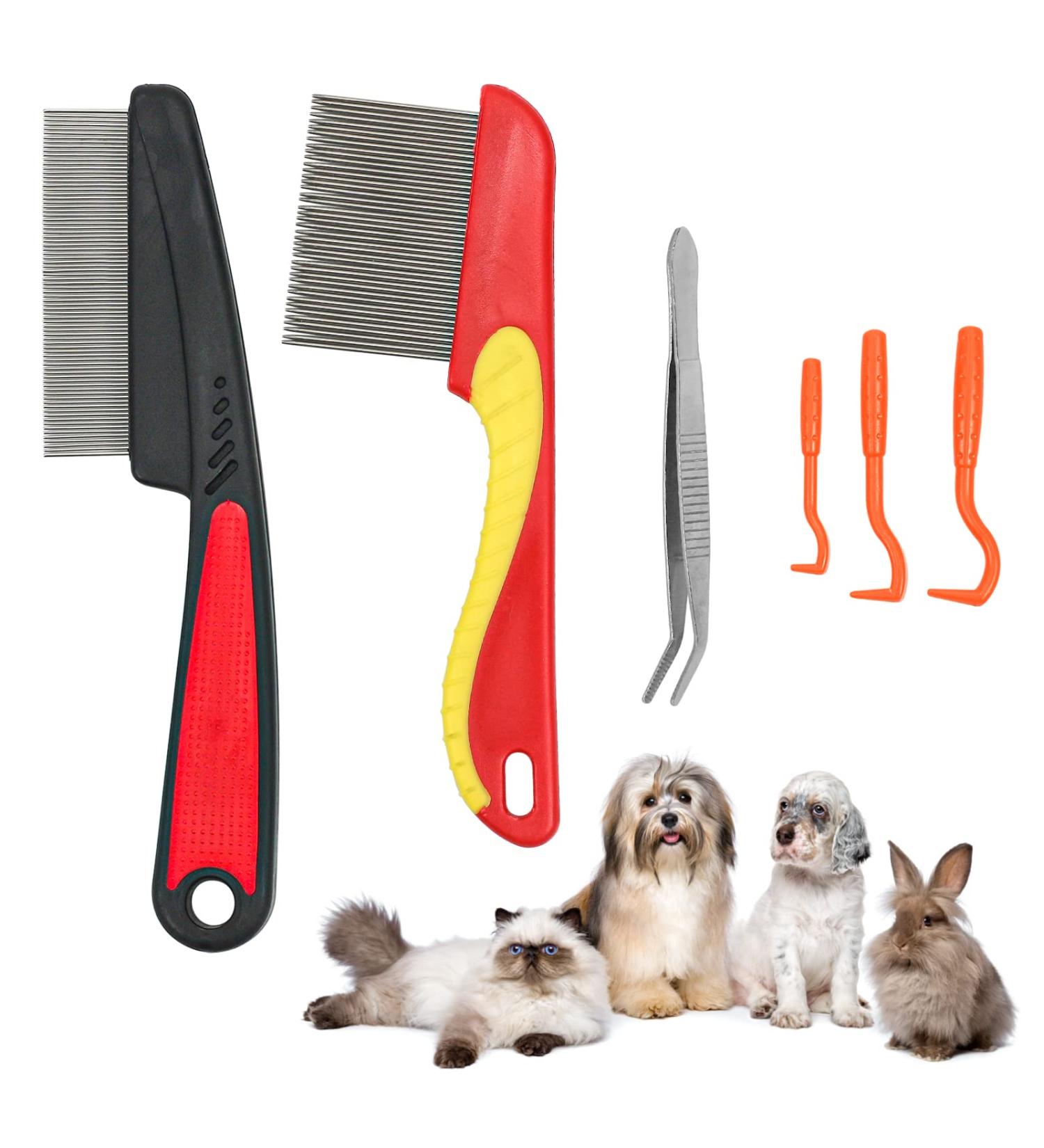 Flea Comb for Dogs and Cats - Stainless Steel Fine Long Teeth Flea Catcher - Tick Removal Tool and Lice Remover - Red Color - 6PCS - Buy Online on GoSupps.com
