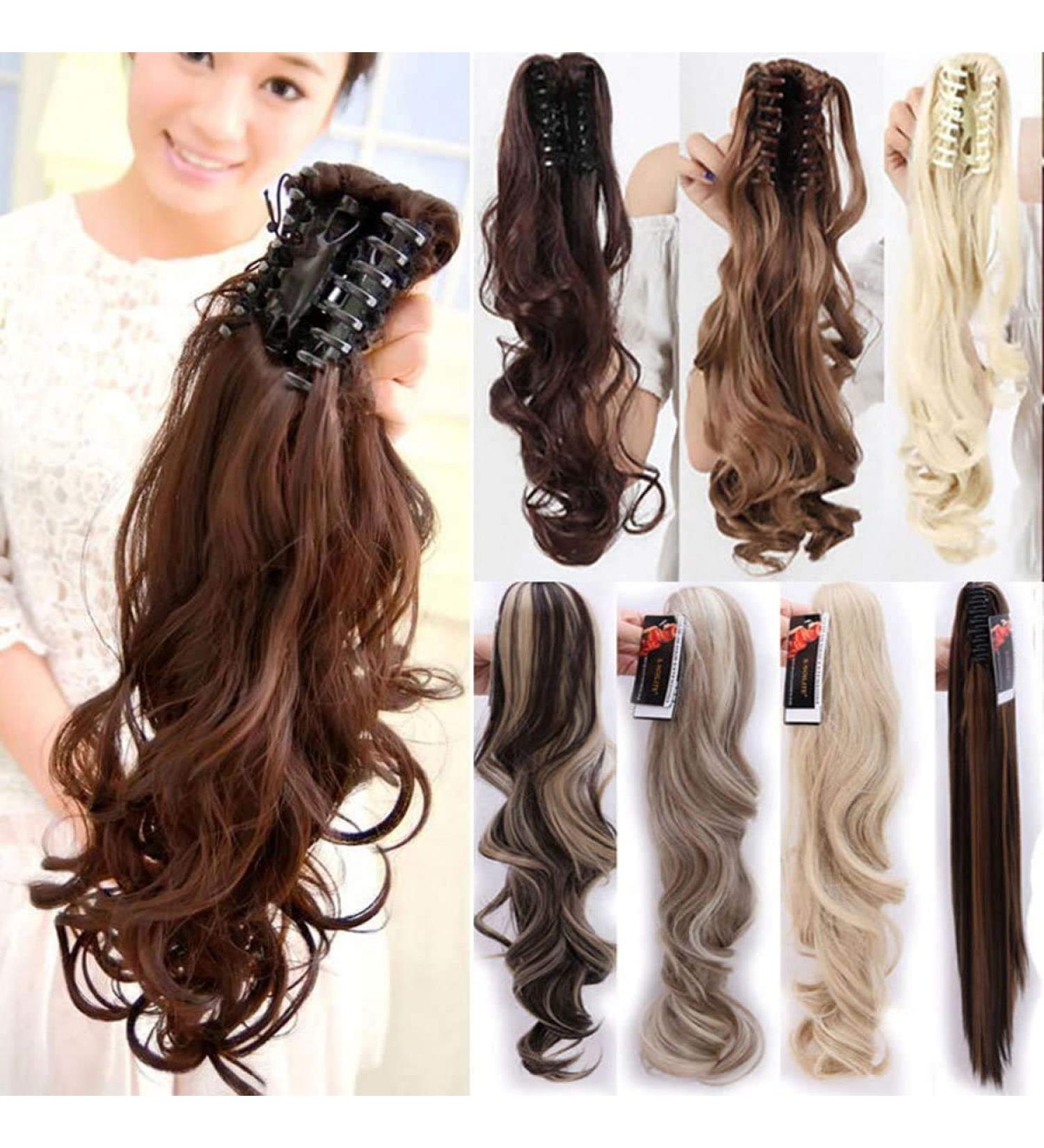 S-noilite Clip in Curly Wavy Ponytail Extension - Dark Black 18 - 145g Synthetic Hairpiece for Women - Buy Online on GoSupps.com