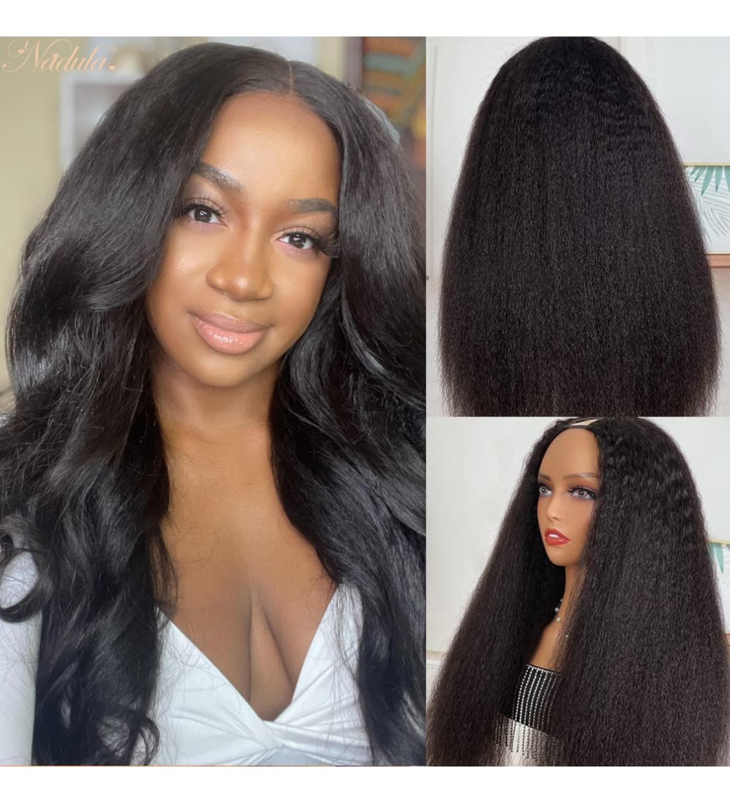 Nadula V Part Kinky Straight Human Hair Wig 18 150% Density - Glueless V Shape Clip-in Half Wig for Women - No Leave Out Needed - Upgraded U Part Design - Buy Online on GoSupps.com