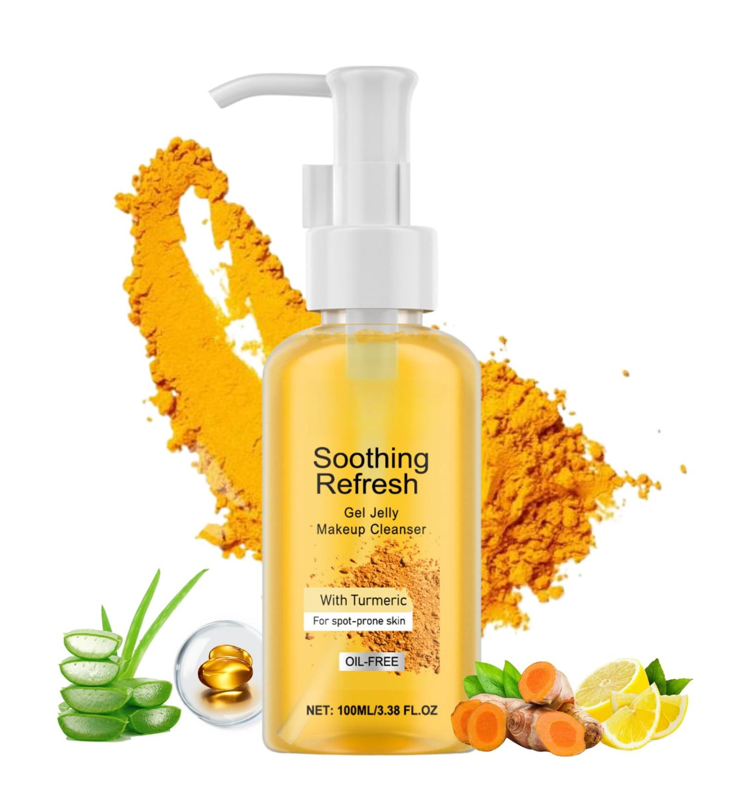 Turmeric Cleansing Gel Hydrating Gel Jelly Makeup Remover Turmeric Smoothing Gel Cleanser Oil-Free Facial Cleanser Gentle Makeup Removal Deep Cleansing of Pores Refreshing for Spot-prone Skin - Buy Online on GoSupps.com