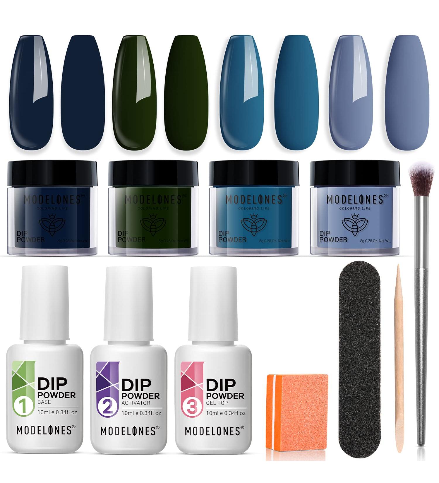 Modelones Winter Blue Dip Powder Nail Kit - 4 Colors Dipping System with Base & Top Coat for French Nail Art - DIY Manicure Kit for Salon-Worthy Results - Buy Online on GoSupps.com