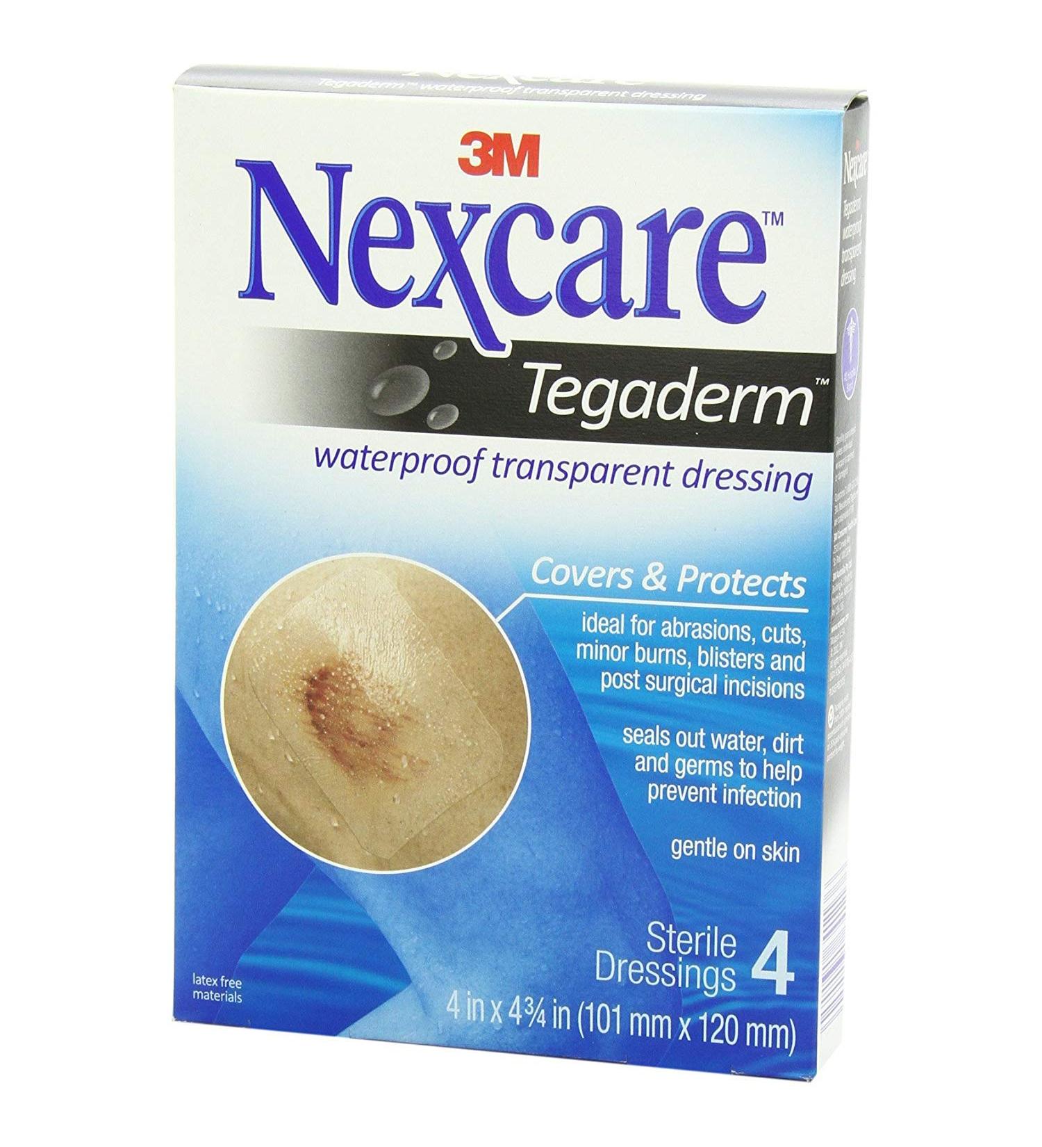 Nexcare Tegaderm Transparent Dressings 4 Inches X 4-3/4 Inches 4 Each (Pack of 2) 4 Count (Pack of 1)