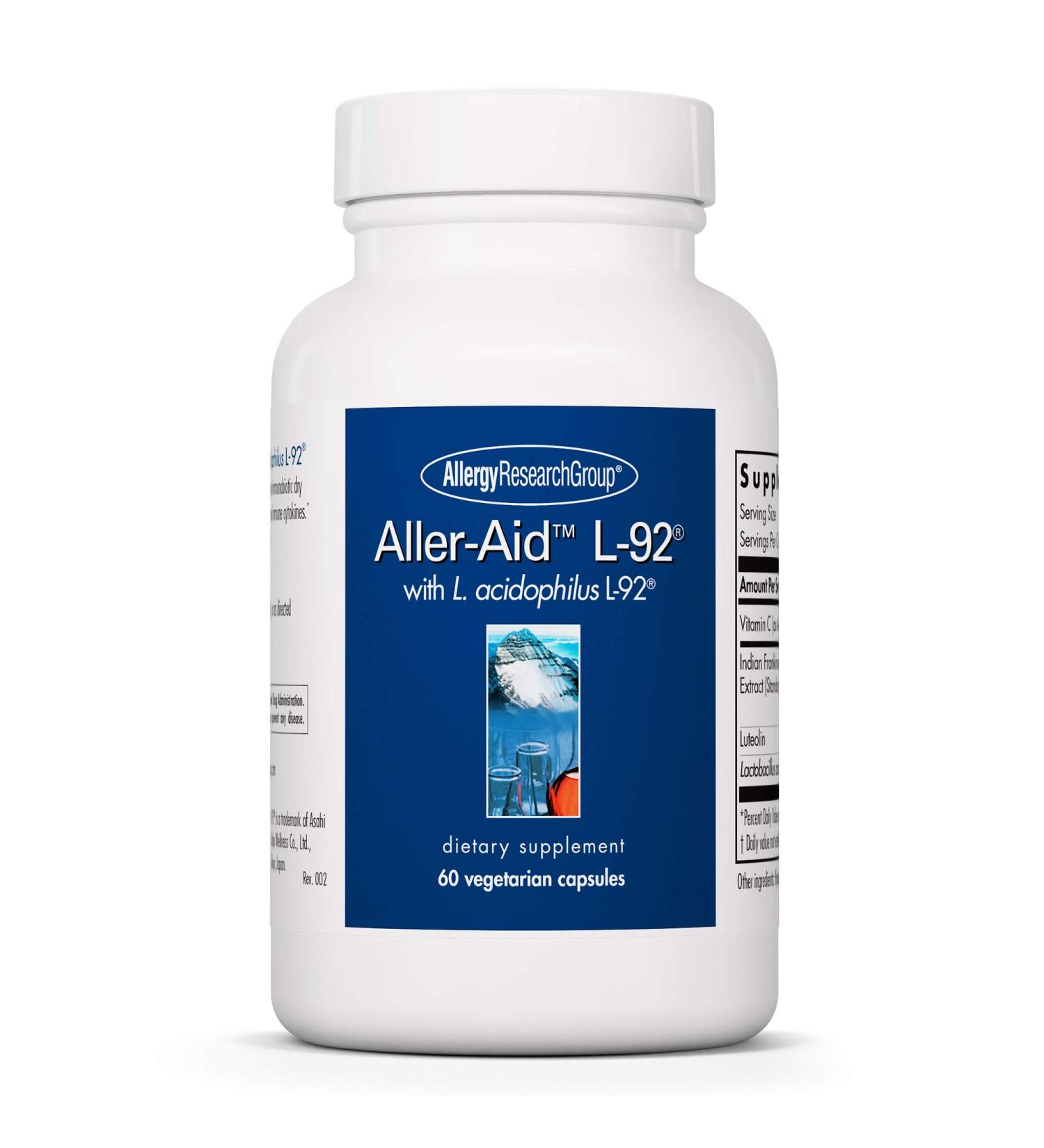 Allergy Research Group Aller-Aid L-92 with L. Acidophilus â€“ 60 Veg Capsules for Allergy Relief - Buy Online on GoSupps.com