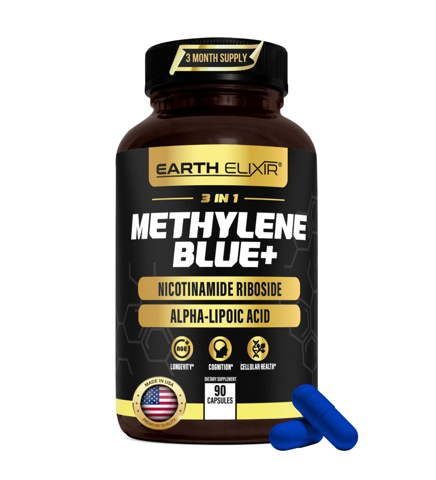 3-in-1 Methylene Blue Capsules Methylene Blue Pharmaceutical Grade w/Alpha Lipoic Acid (ALA) & NAD Supplement for Energy Cognitive & Cellular Support 3 Month Supply & 3rd Party Tested - Buy Online on GoSupps.com