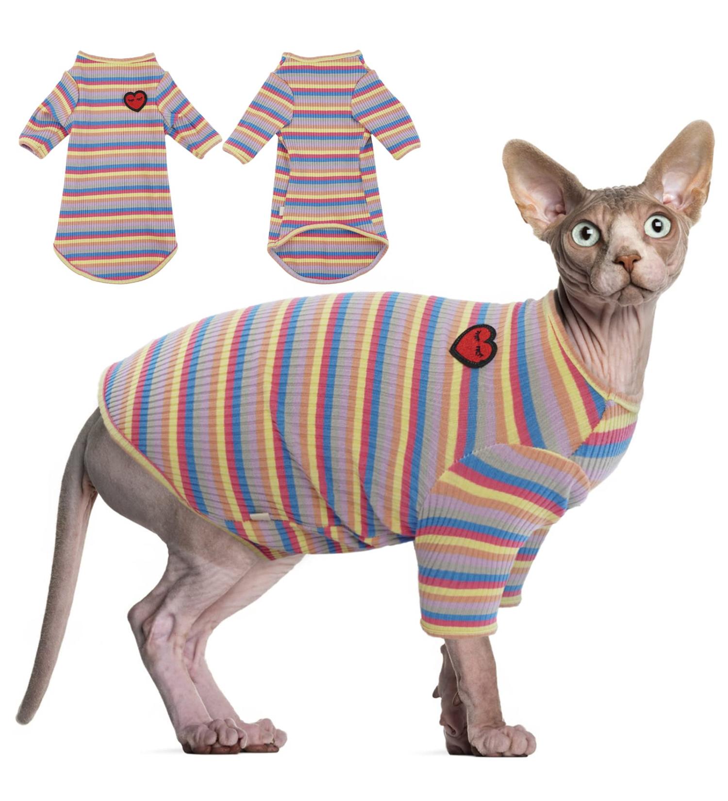 Hairless Cat Summer T-Shirt - Soft Breathable Cotton Clothing for Sphynx & Rex Breeds | Skin-Friendly Pet Pajama Jumpsuit (4.4-5.5lbs) - Violet - Buy Online on GoSupps.com