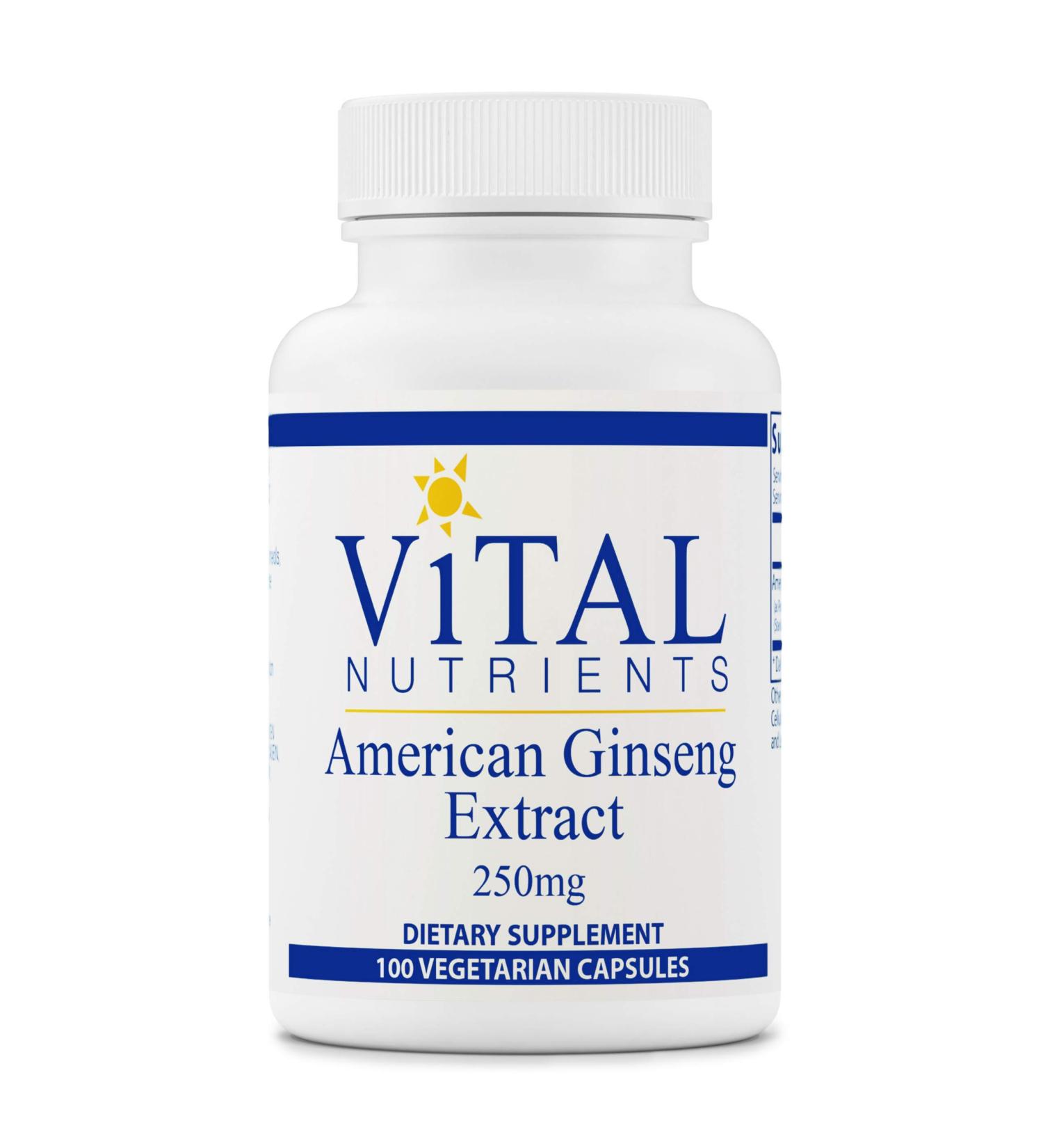 Vital Nutrients American Ginseng 250mg - Energy Support for Mental and Physical Endurance - 100 Vegetarian Capsules - Buy Online on GoSupps.com