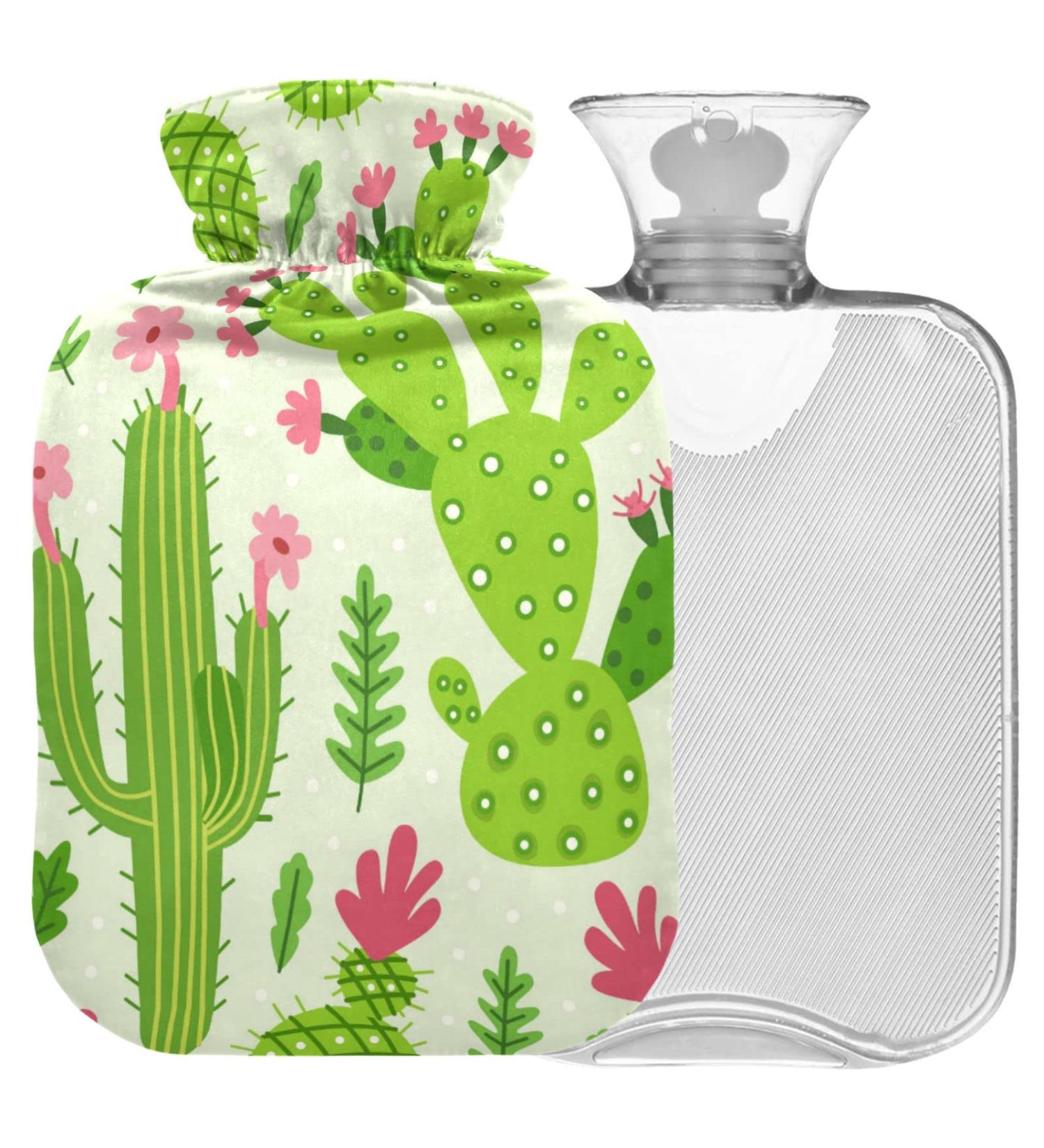 NAANLE 2L Cartoon Cactus Hot Water Bottle - Pain Relief for Menstrual Cramps Hand & Foot Heat Therapy | Transparent Design - Buy Online on GoSupps.com