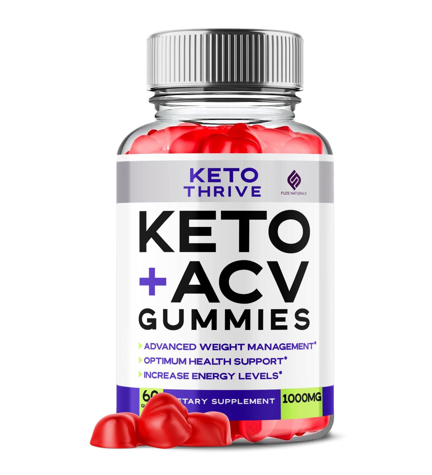 Keto Thrive ACV Gummies - Maximum Strength 1000MG Apple Cider Vinegar Supplement | Vegan Keto Gummies with Folate & Vitamin B12 (60 Count - Buy Online on GoSupps.com