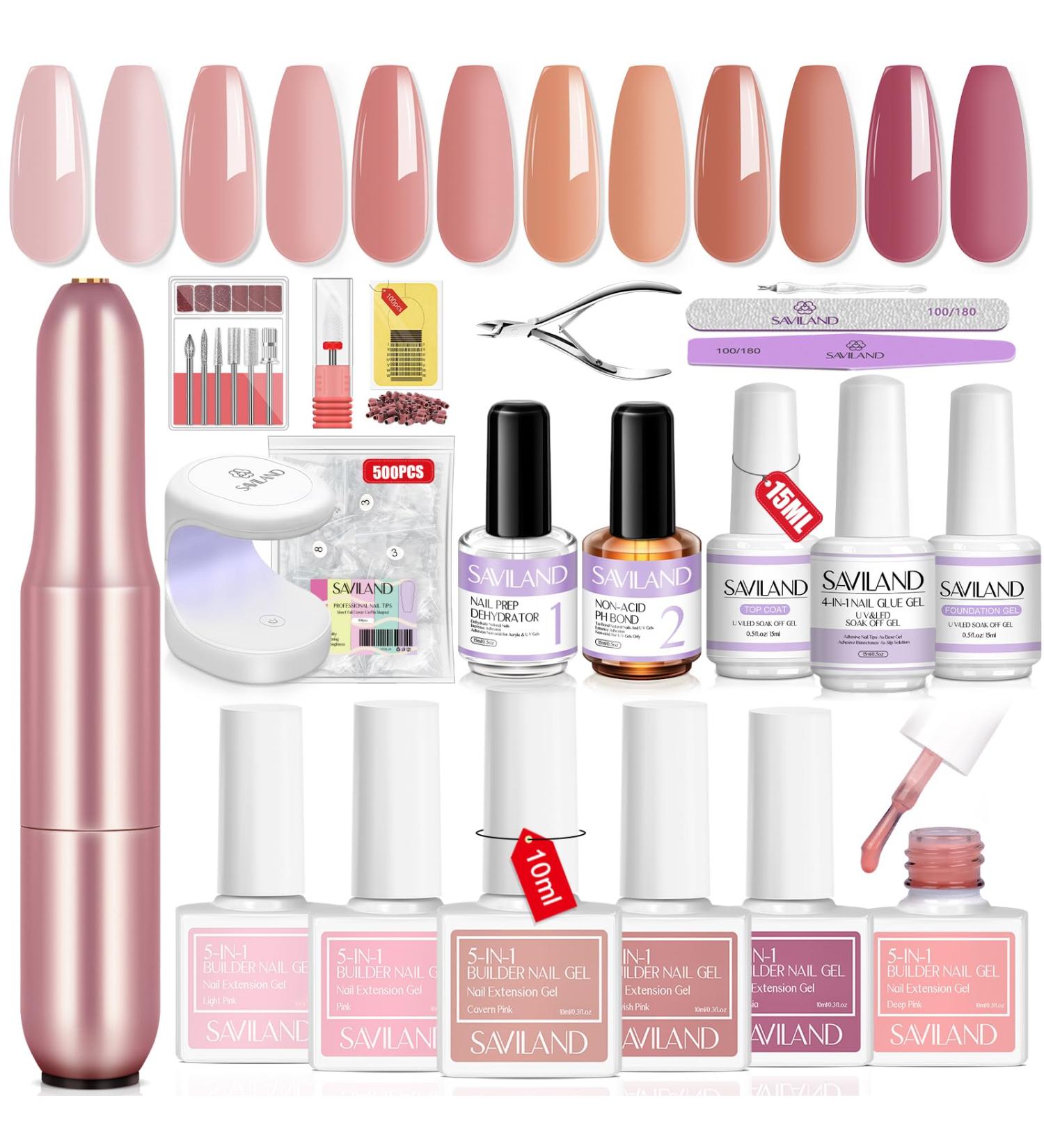 SAVILAND Builder Nail Gel Kit with Nail Drill - 6 Colors 10ml Hard Gel & Mini UV Lamp for Nail Strengthening | Premium Home Nail Salon Supplies - Buy Online on GoSupps.com