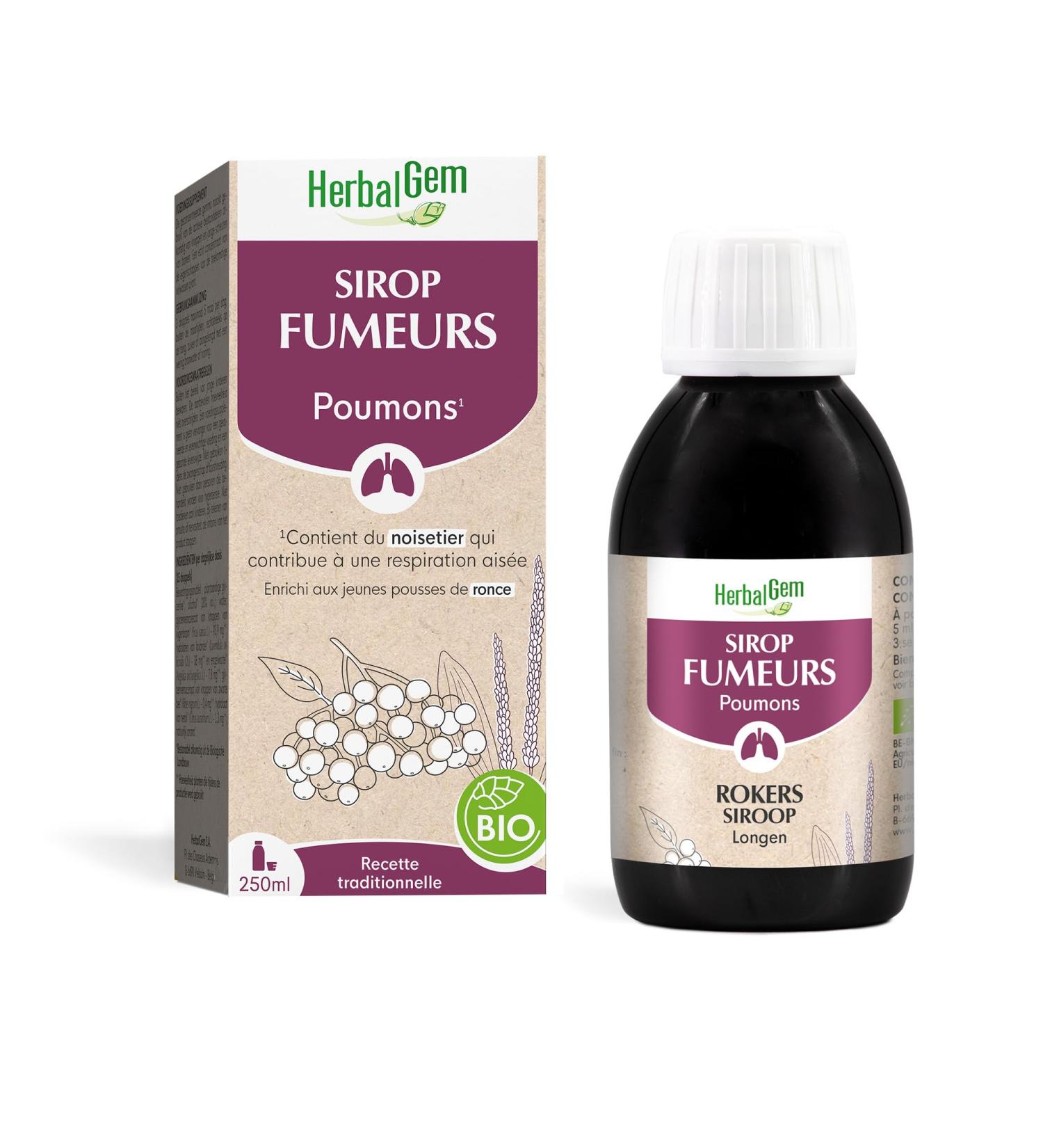 HERBALGEM - Smoking Syrup - Lungs - Breathing Comfort - For Smokers' Wellness - Traditional Recipe - Certified Organic - 250 ml - Buy Online on GoSupps.com