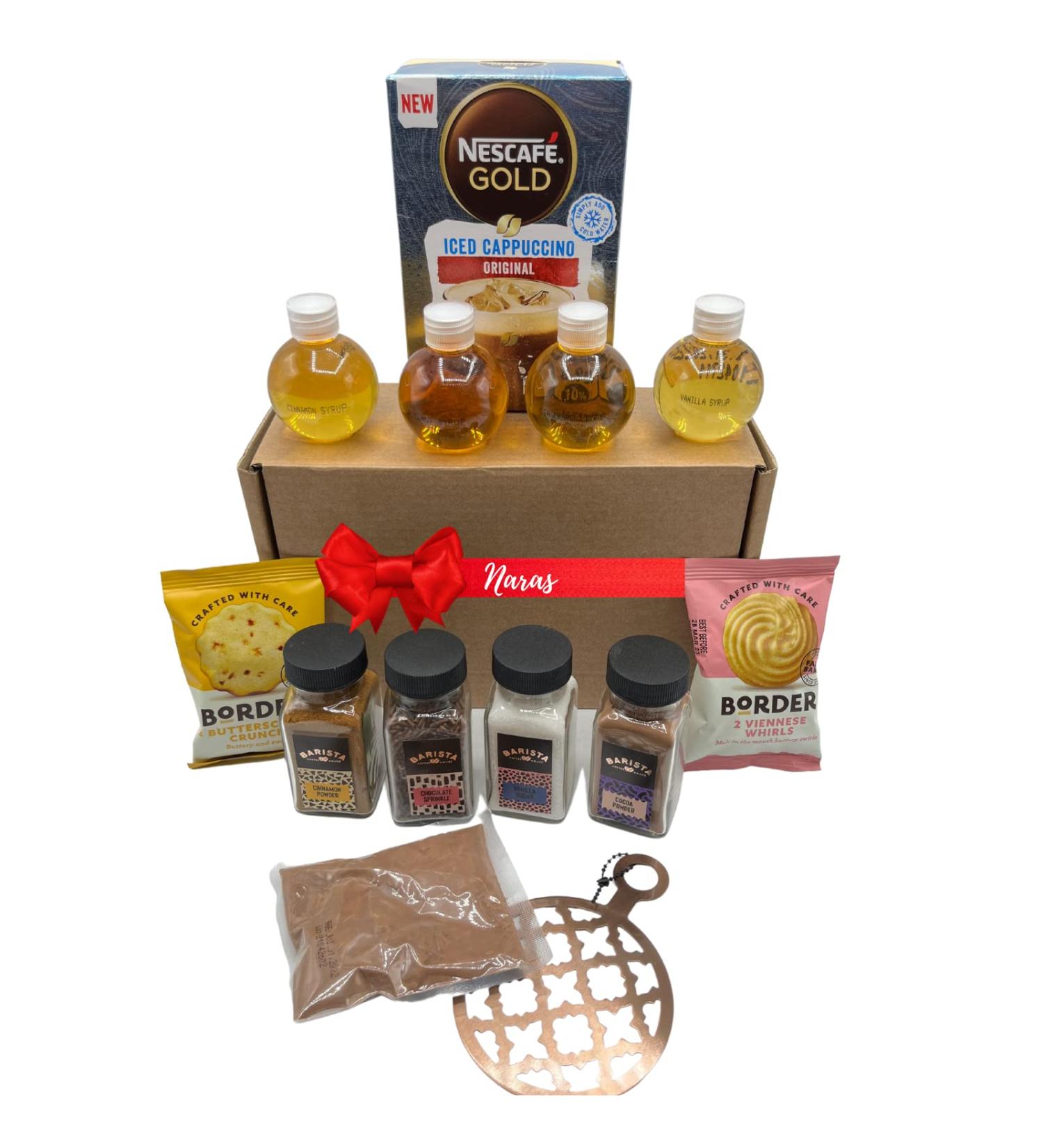 Iced Coffee Gift Set - 7x Nescafe Iced Latte Sachets Coffee Topper Coffee Syrup Border Coffee Biscuits - Gift for Coffee Lover Coffee Gifts for Men Christmas Gifts for Women Hampers for Women Original 18 Piece Set - Buy Online on GoSupps.com
