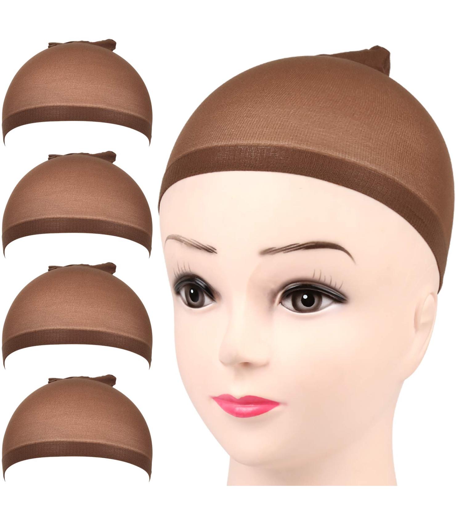 FANDAMEI 4-Piece Dark Brown Stretchy Nylon Wig Caps for Women - Buy Online on GoSupps.com