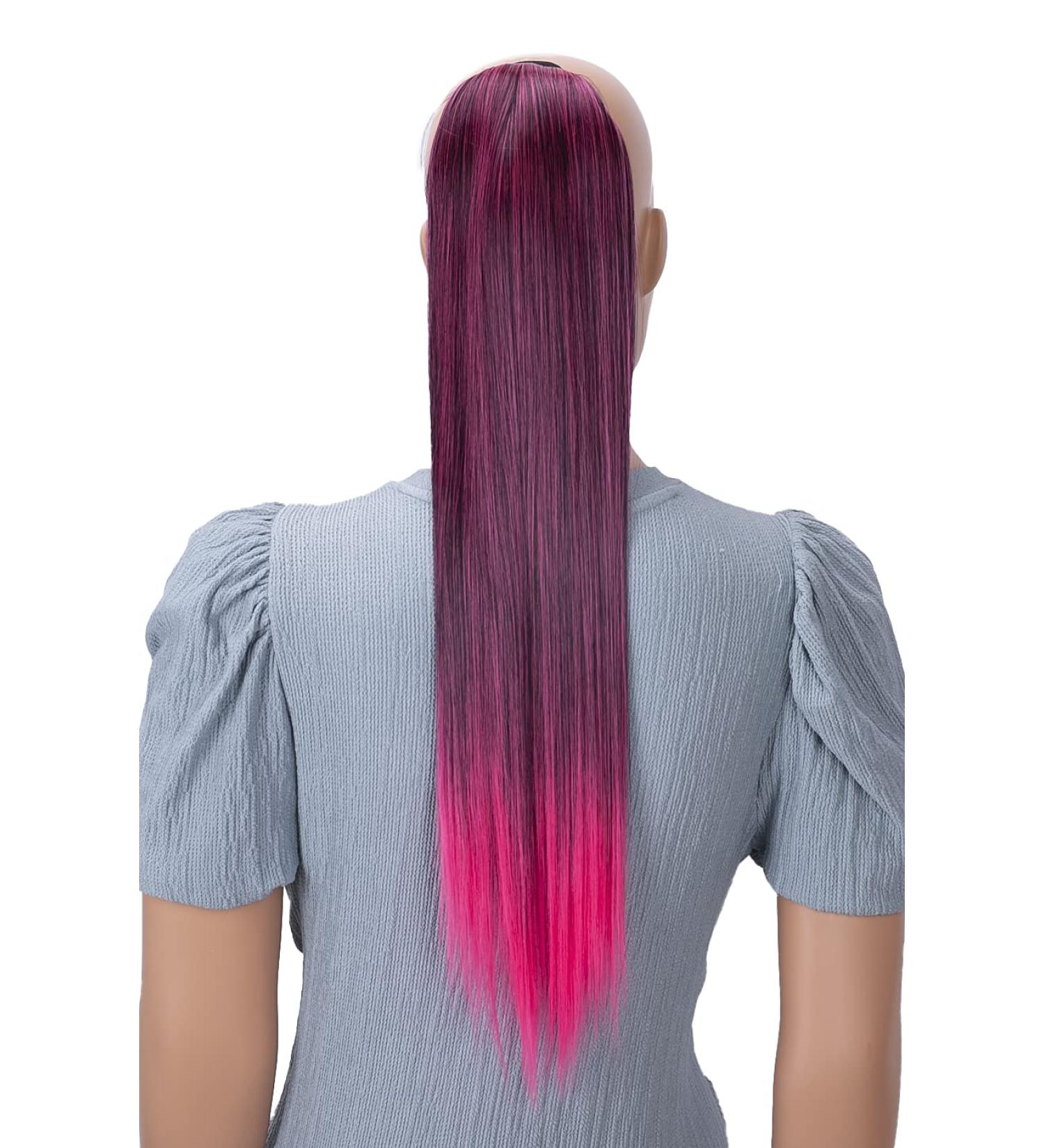 CAISHA 24" Hairpiece Clip On Ponytail With Two Bands Longhair Extension Straight Black Pink Mix HCB3 black pink mix #1T8C HCB3 - Buy Online on GoSupps.com