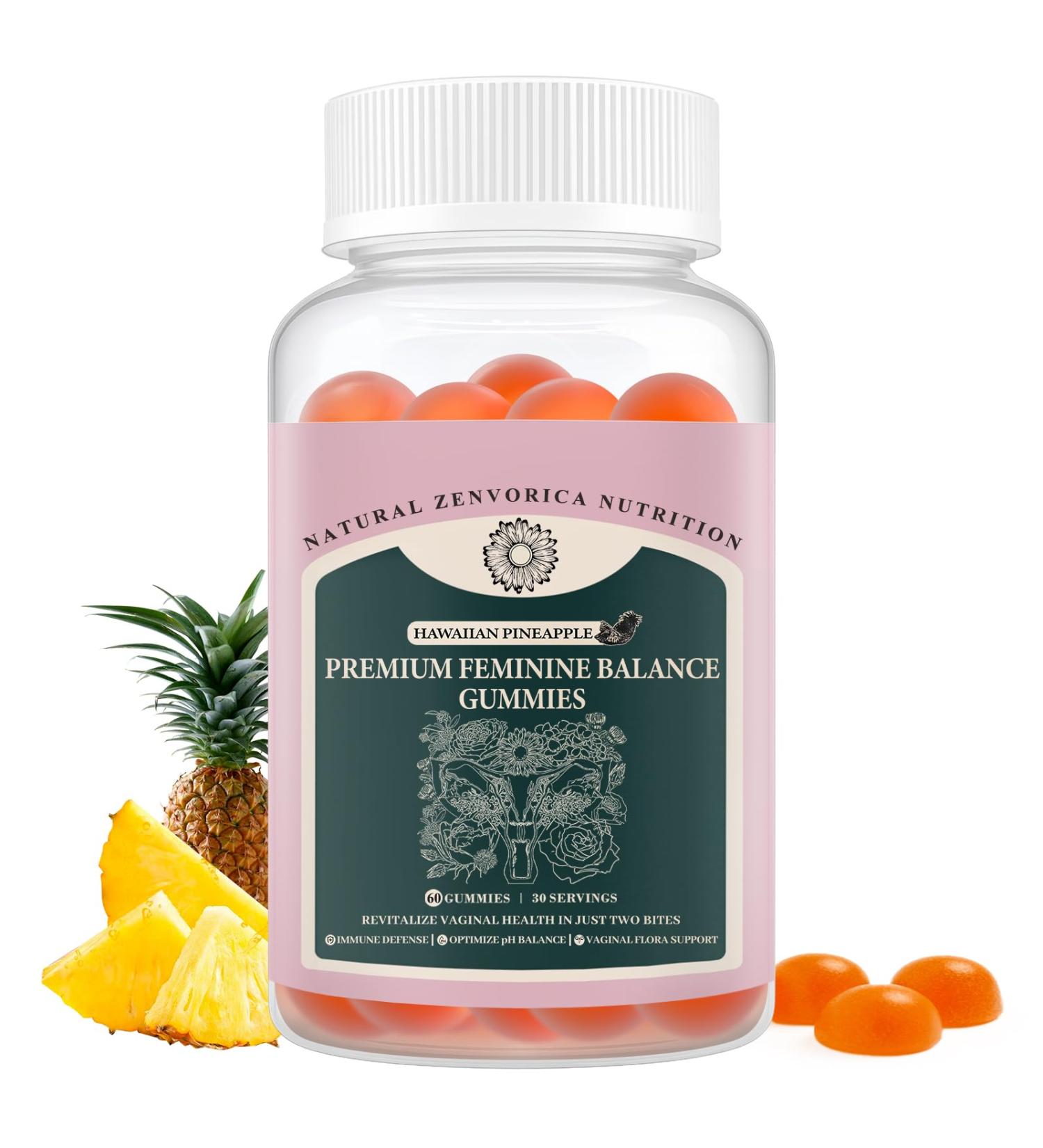 Zenvorica Premium Feminine Balance Gummies for Women - Hawaiian Pineapple pH Balance Probiotic Gummies for Odor and Flora Wellness Immune Support Vegan 60 Count - Buy Online on GoSupps.com