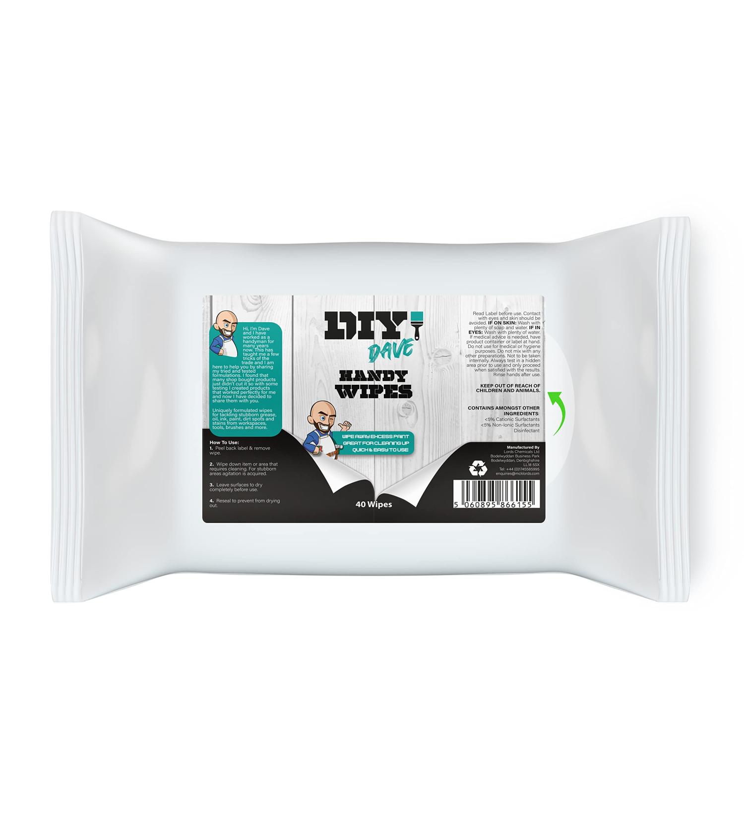DIY Dave - Handy Cleaning Work Wipes | Perfect for Decorating | Heavy Duty Big Multi Surface - 40 Pack